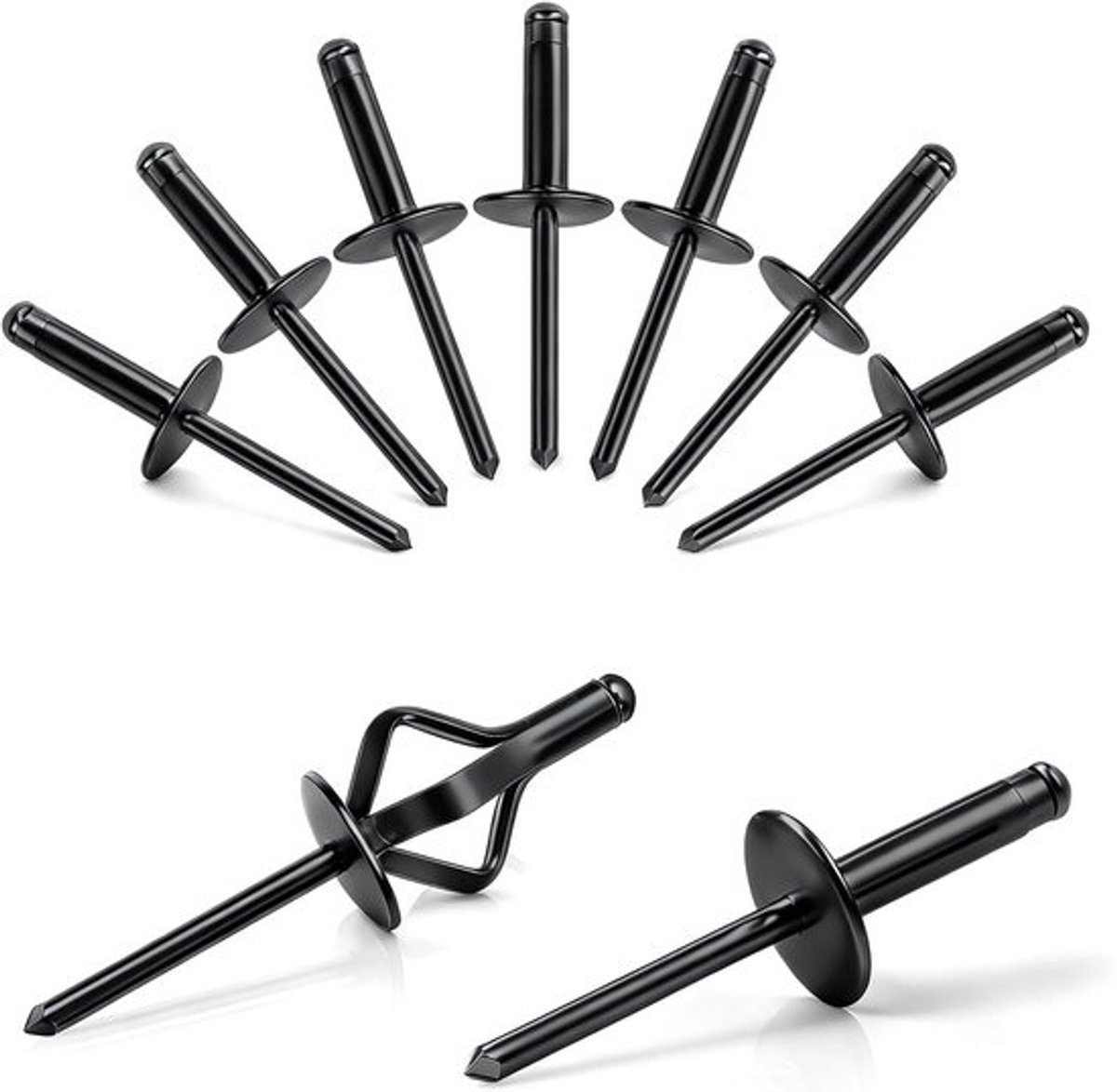 70x Popnagels Aluminium Zwart - Tri-Fold Gesloten Koppen (4,8x21mm)