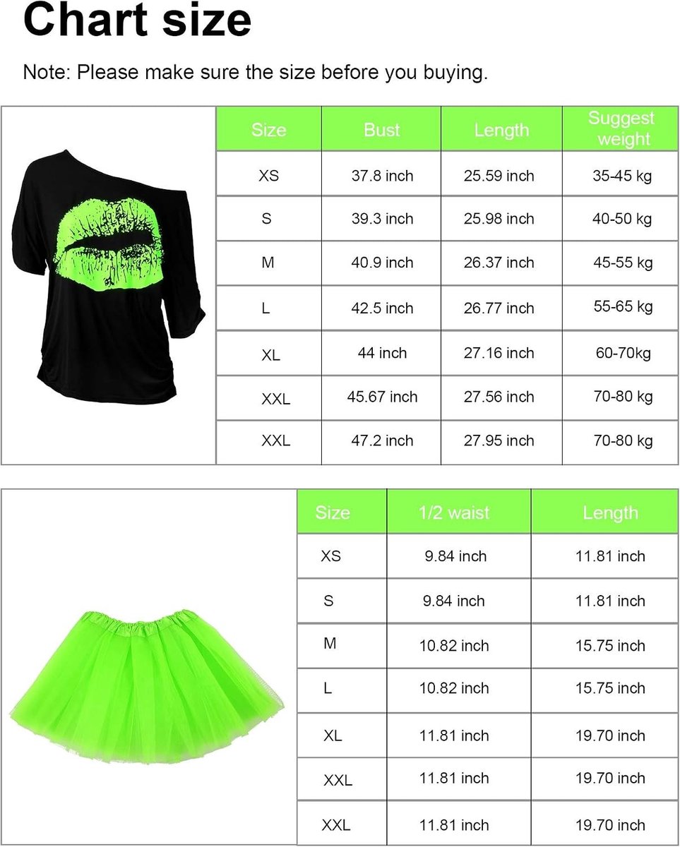 Complete kostuumaccessoireset met T-shirt, tutu, haarband, oorbellen, ketting en beenwarmers voor feestjes en evenementen