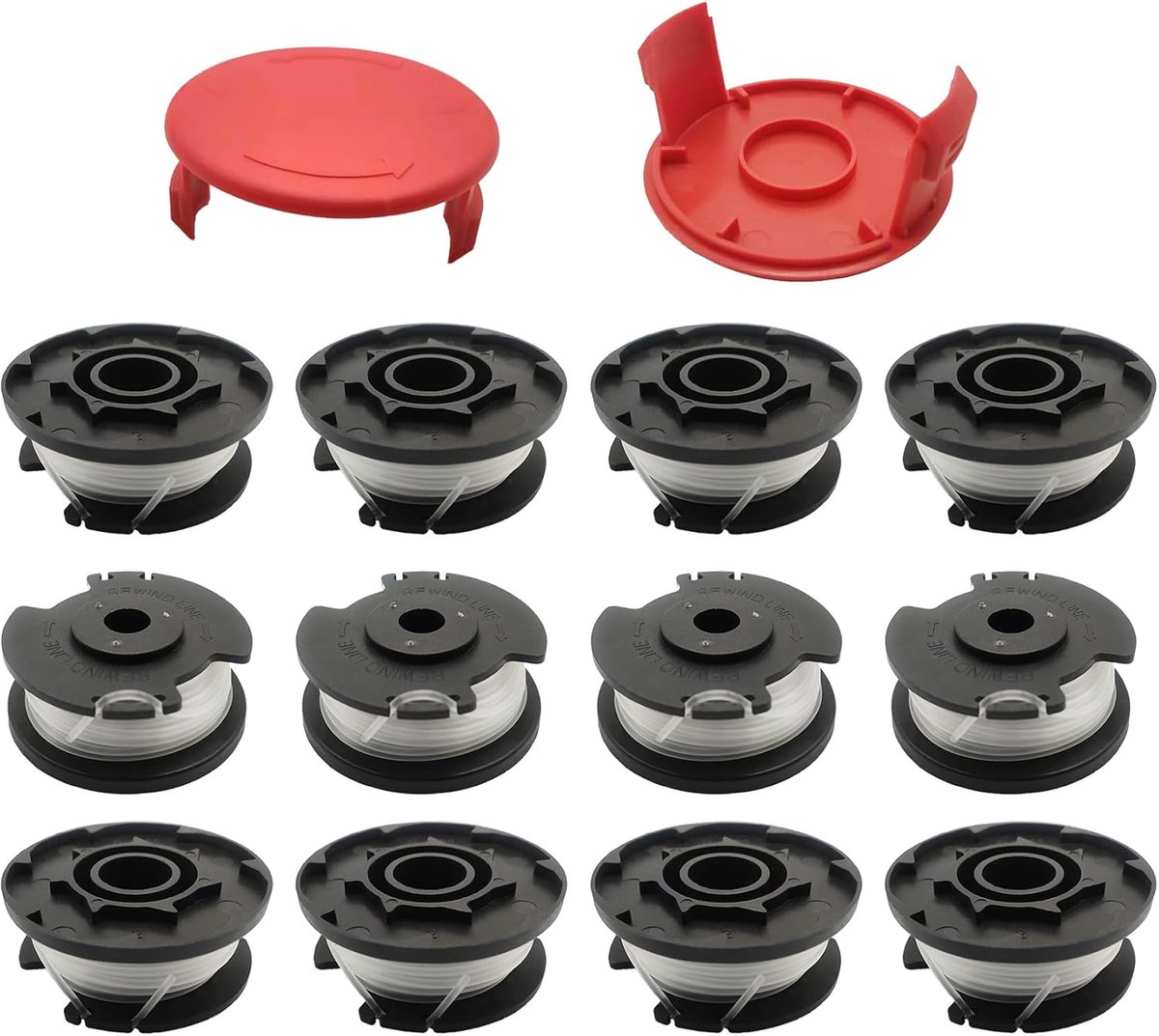 Spoelen & Caps Voor Einhell, 1.6mm x 4.9m Onkruid Eater Lijnen voor Einhell string trimmer GE-CT 18/28 Li en GE-CT 18/28 Li TC (12 Spoelen + 2 Caps)