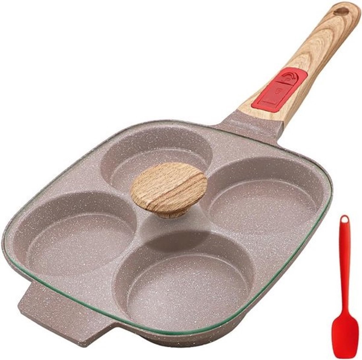 Keramische Eierkoekenpan met Deksel - Antiaanbak 4 Kopjes, Afneembaar Handvat, Inductie Compatibel