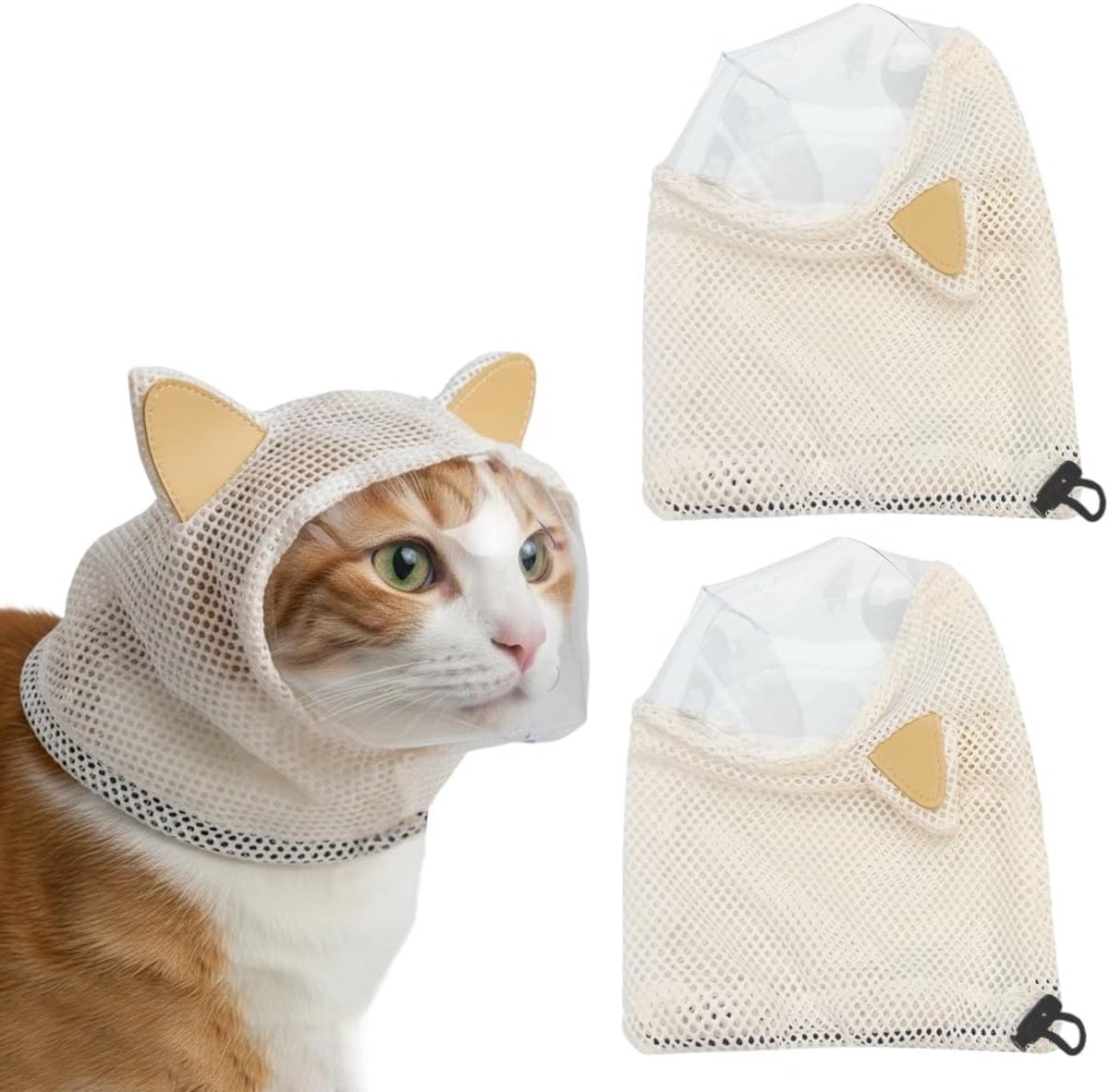 Ademende muilkorf voor huisdieren met verstelbare band en oorgaten voor katten en honden, schaar, klauwknippen