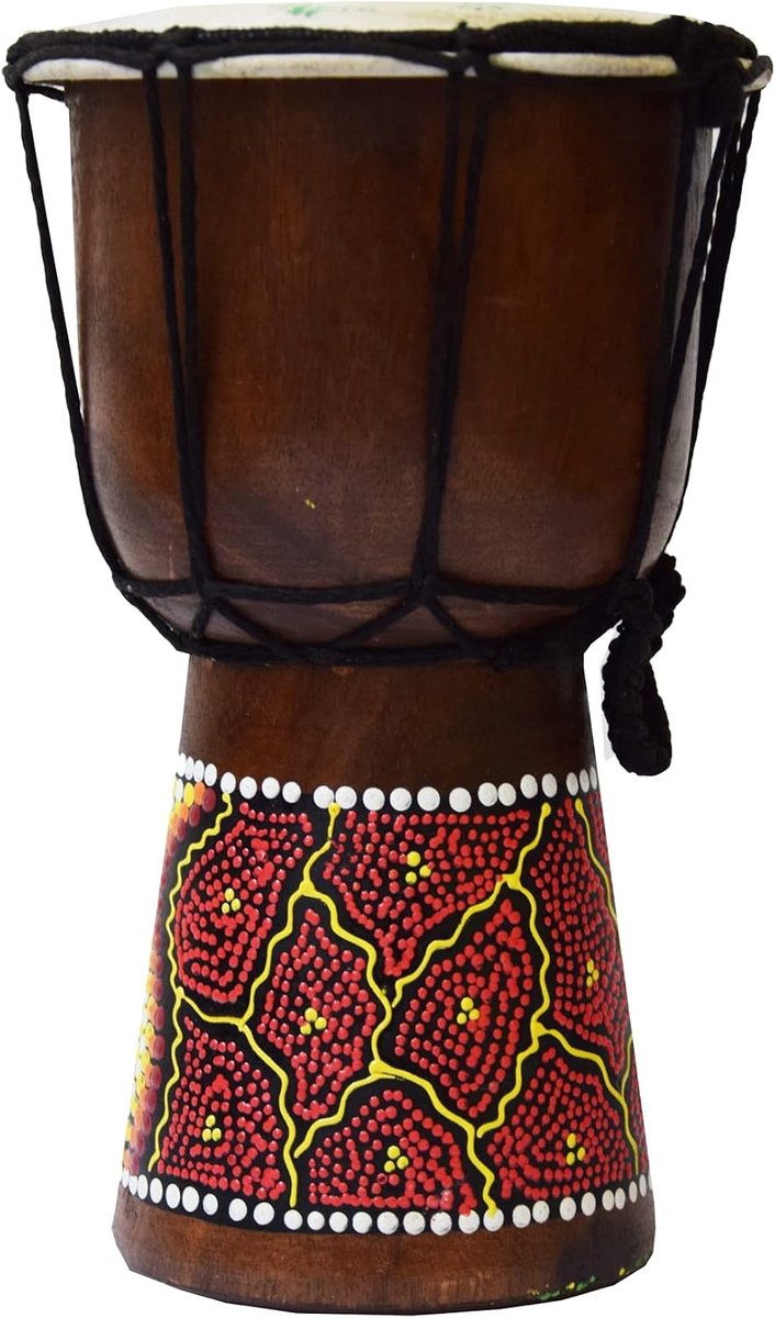 Trommel Bongo Afrika hout beschilderd drum instrument muziek ritme percussion dot painting 20 cm multicolor