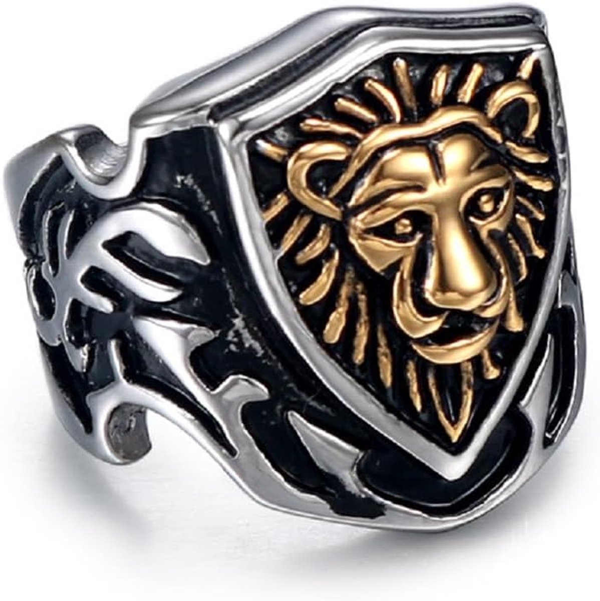 Leeuwenschild-ring voor mannen, klassieke leeuwenkop-ring, punk schild, dierensieraad voor heren