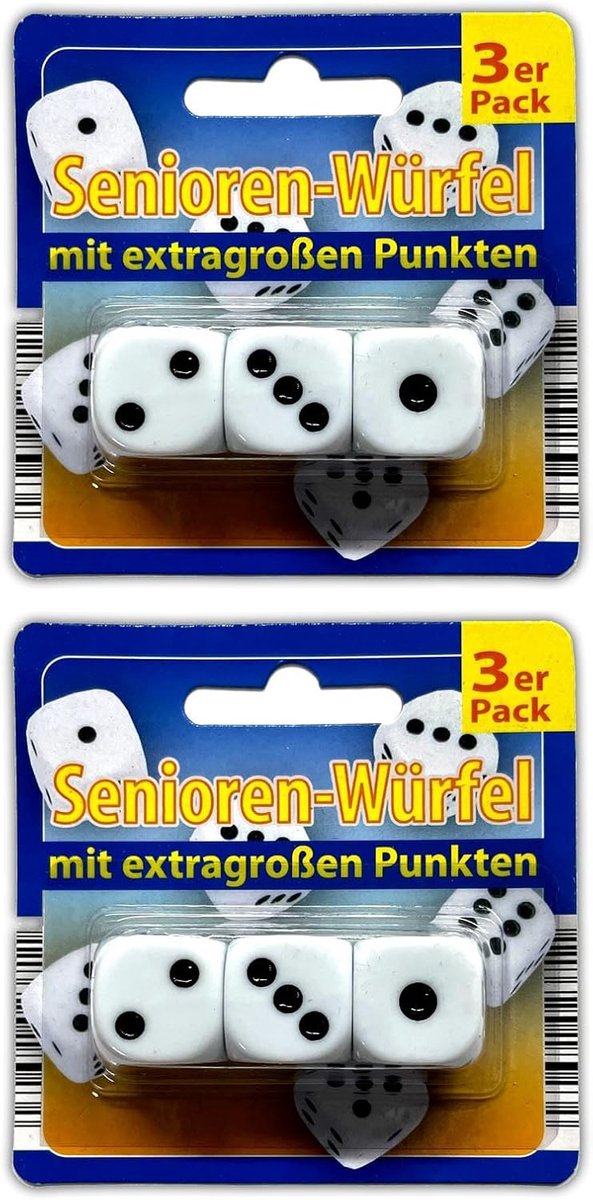 6 x XL oogkubussen set grote speeldobbelstenen voor senioren, dobbelstenen