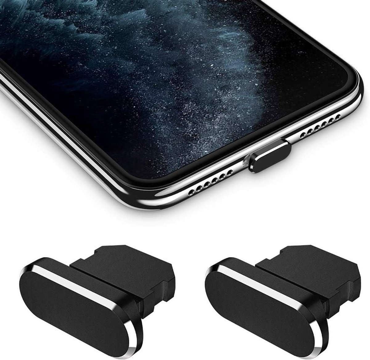 iMangoo Stofbeschermingsplug compatibel met iPhone 11/11 Pro Max/SE/XR/X/8 Plus/8/7, stofstekker, 2 stuks met draagtas, siliconen clip, stofstekker, bescherming, oplaadaansluiting voor iPad Air Mini