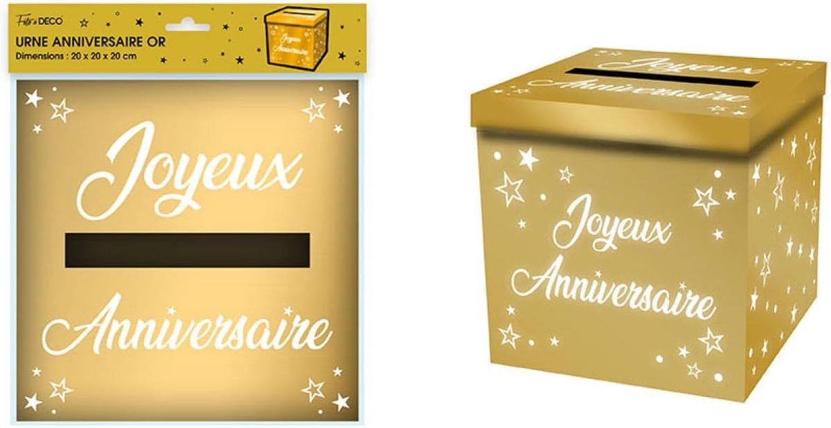 urn spaarpot goud metallic Happy Birthday 20cm (x1) REF/URNEM00
