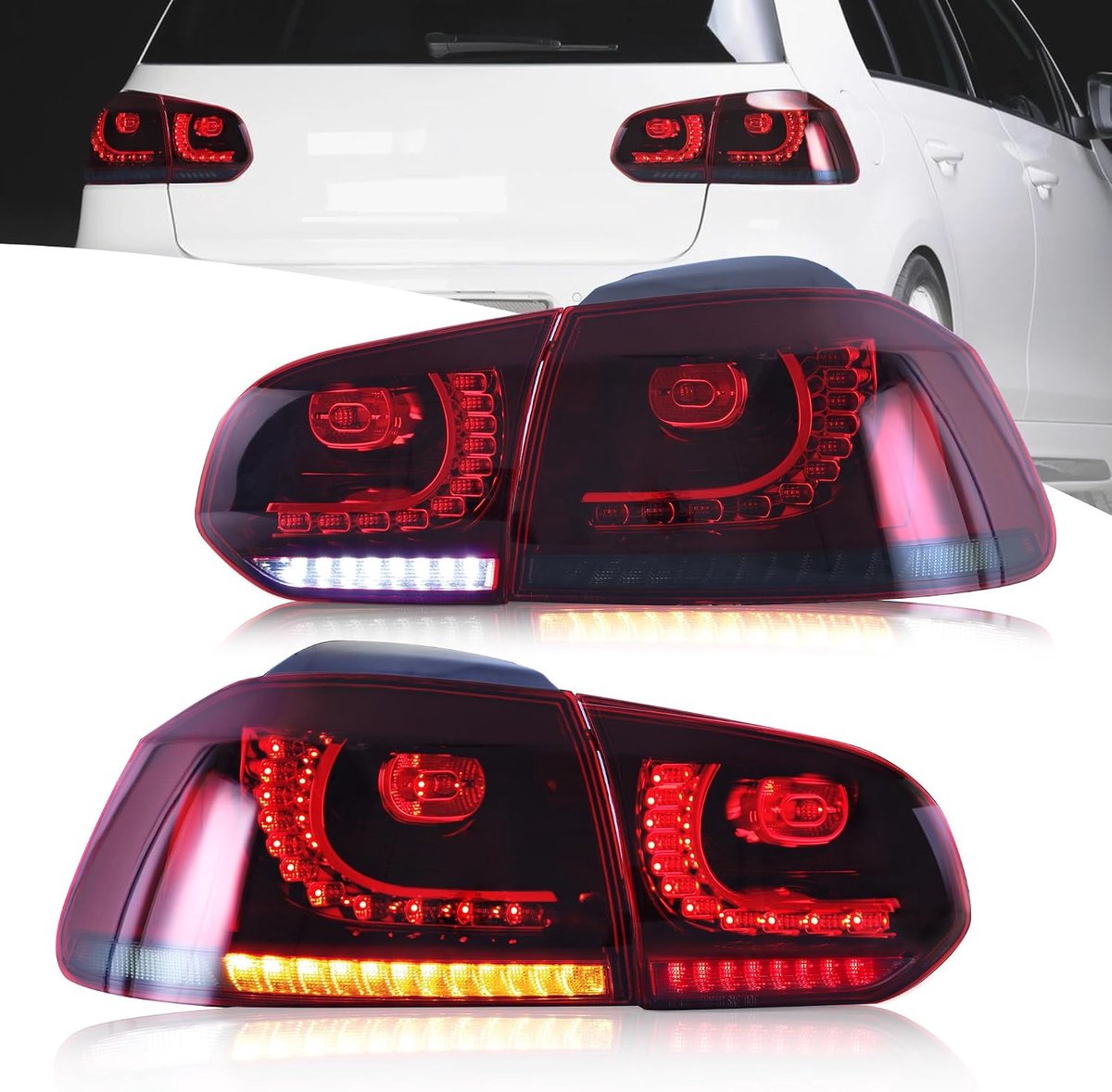 LED Achterlichten voor Golf 6 Golf MK6 GTI TDI TSI GTD R 2008-2013, met dynamische richtingaanwijzers, 1 paar (Rood)