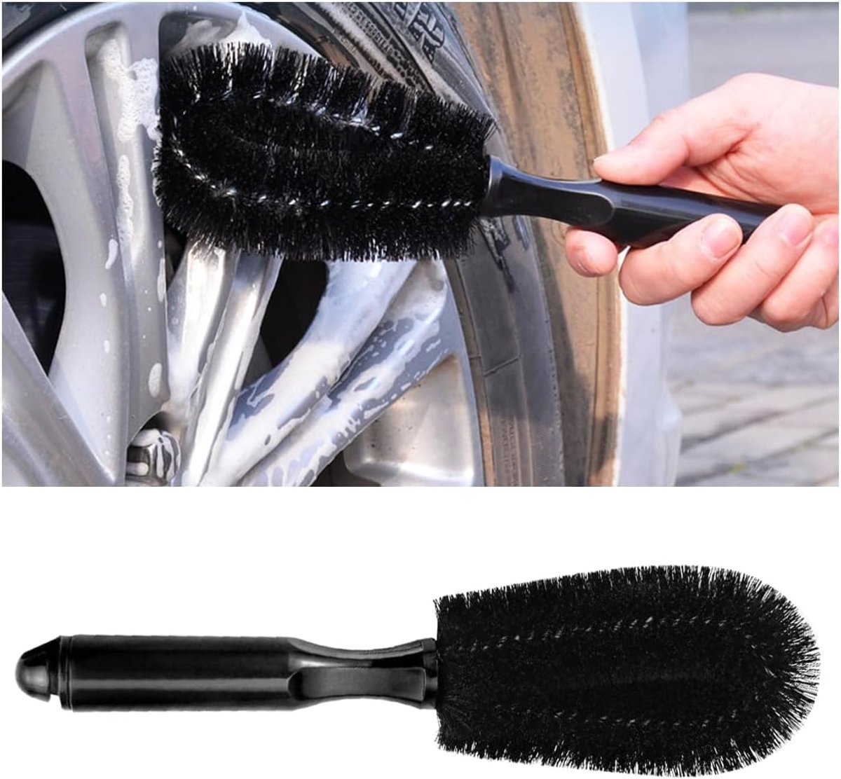 Dailygoods - Auto Velgenborstel - Velgenreiniger - Hoogwaardig Nylon - Zwart - Bandenwasborstel - Geschikt voor Auto's - 27 cm