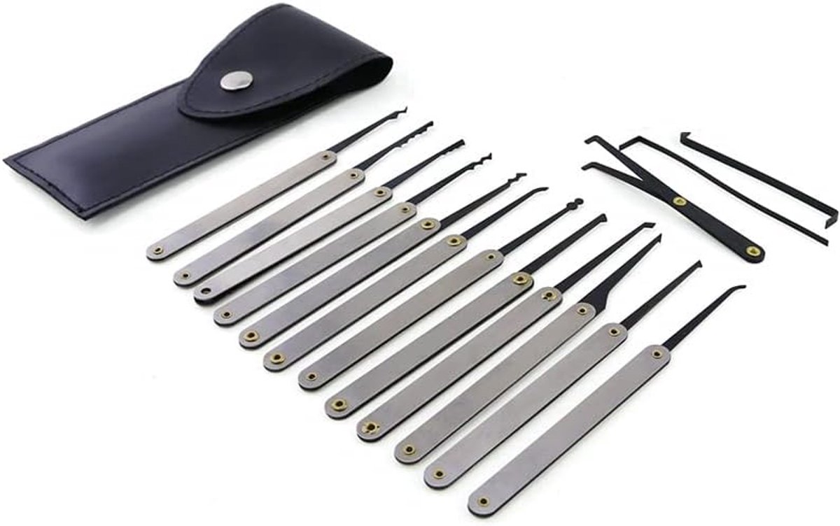 15-delige Dietrich-set met individuele haken voor beginners, slotenmakers, maar nuttig, met zwarte tas
