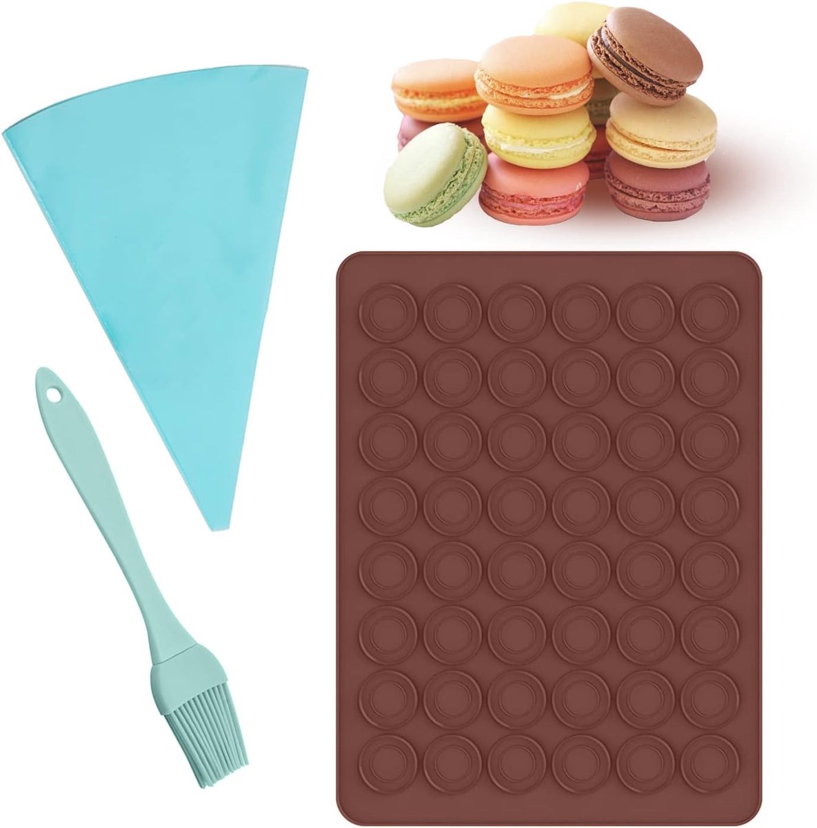 Dailygoods- Macaron-bakmat 48 gaten - Siliconen Bakmat - Oliekwast - Spuitzak - Antiaanbakmat - 39 x 28 cm