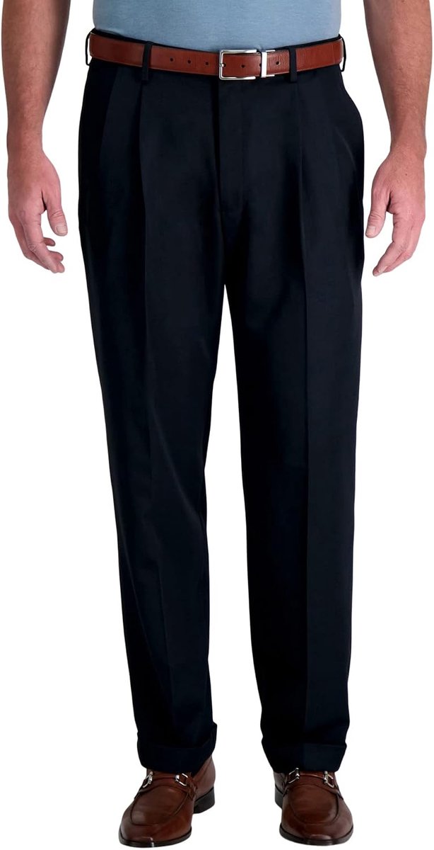 heren Straight Mynx Gabardine Hidden Expandable Waistband Classic Fit Front Pleated Dress Pant