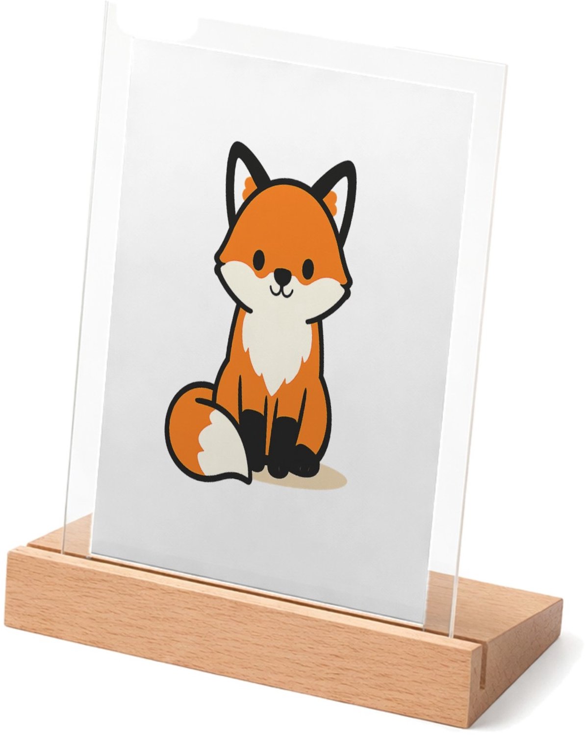 Mr Cadeautjes Glasframe met vaste tekst - design Minimalistische vossenillustratie met rustige centrale plaat | cadeau Wit