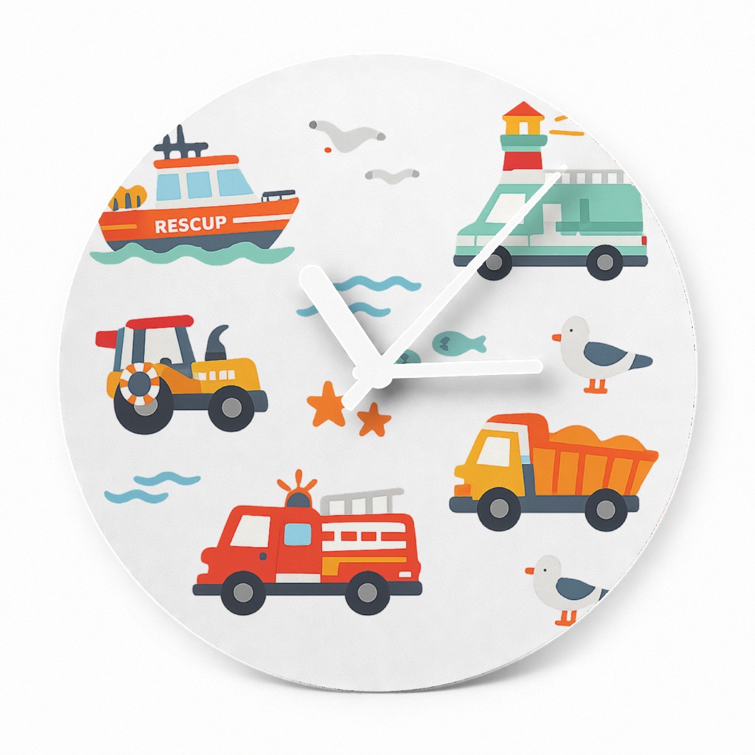 Mr Cadeautjes Glazen klok Ø 20 - design Reddingsvoertuigen op zee | cadeau Wit