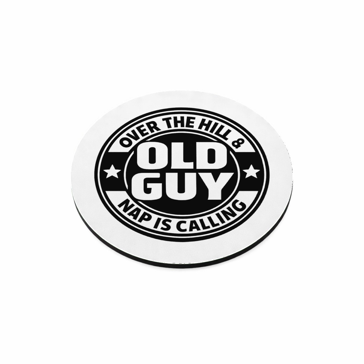 Mr Cadeautjes MDF magnetische fotolijst rond Ø 9,5 - design Retro embleem met stoere levensfase-grap | cadeau Wit