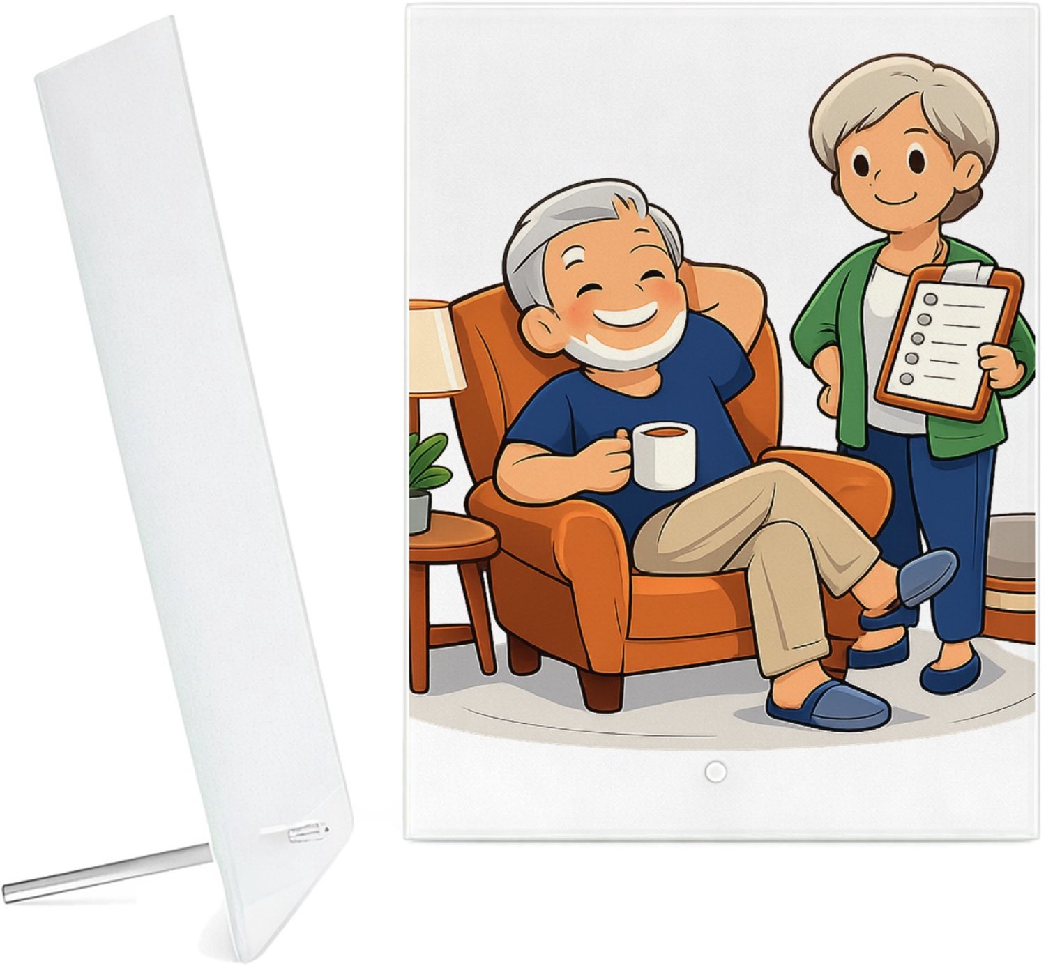 Mr Cadeautjes Glazen fotopaneel Een vrolijke pensioneringsgrap rond vrijheid en nieuwe routi - 15 x 20 cm, staand - glas, decoratie, wanddecoratie | cadeau Wit