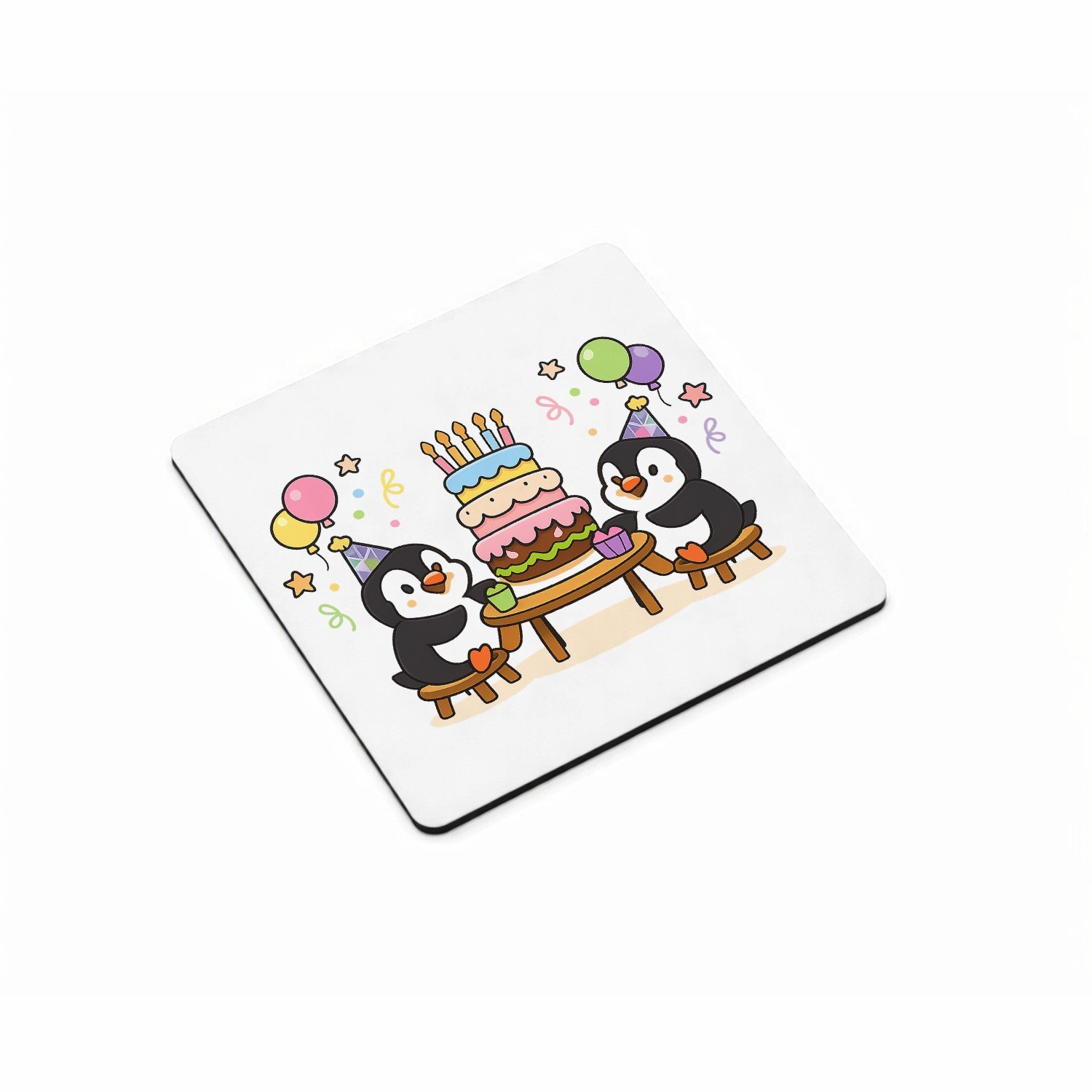 Mr Cadeautjes MDF magnetische fotolijst vierkant 9,5 - design Feestelijke dierenscène rond een opvallend centraal object| cadeau Wit