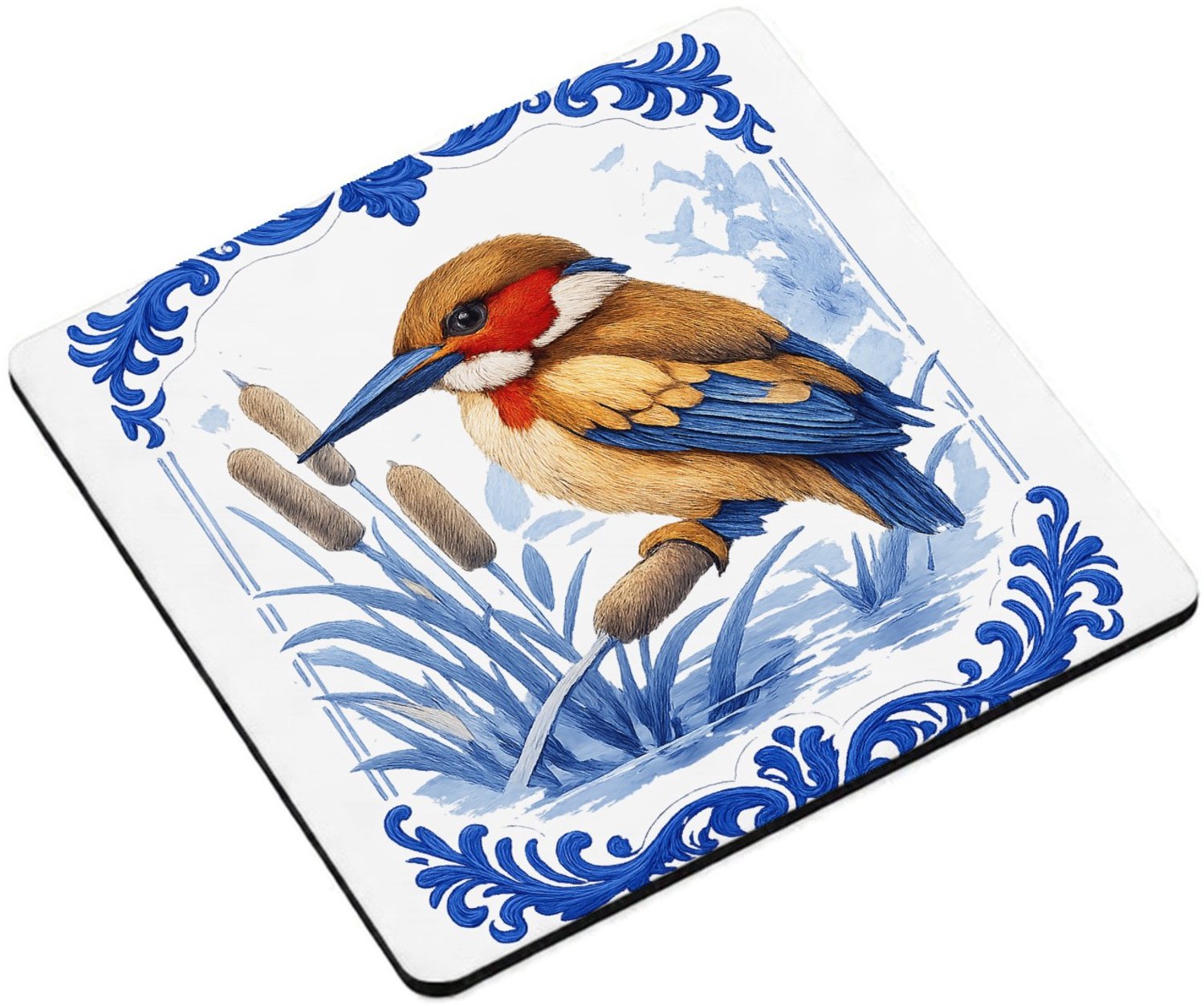 Mr Cadeautjes MDF magnetische fotolijst vierkant 9,5 - design Elegante zeedier-illustratie met porseleinen rand | cadeau Wit