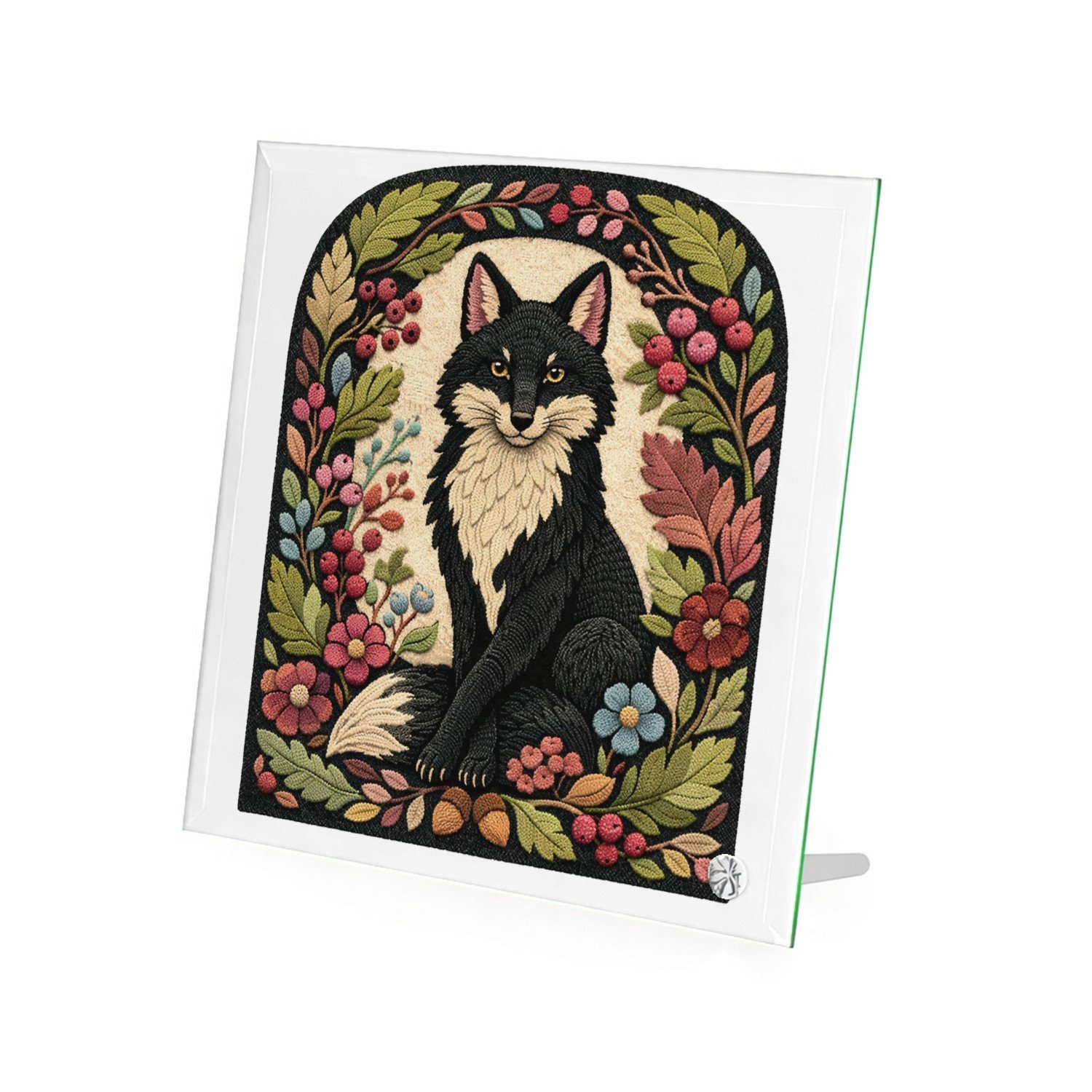 Mr Cadeautjes Glasframe 20 x 20 - design Een vos in een sierlijke seizoensrand met herfstbladeren, be | cadeau Wit