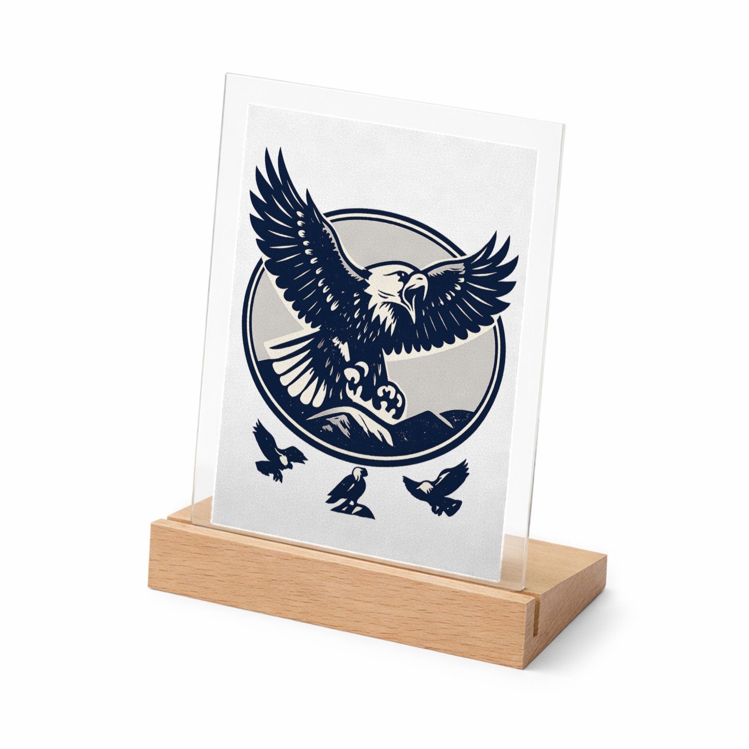 Mr Cadeautjes Glasframe met vaste tekst - design Een vliegende arend met uitgespreide vleugels in een ovale v | cadeau Wit