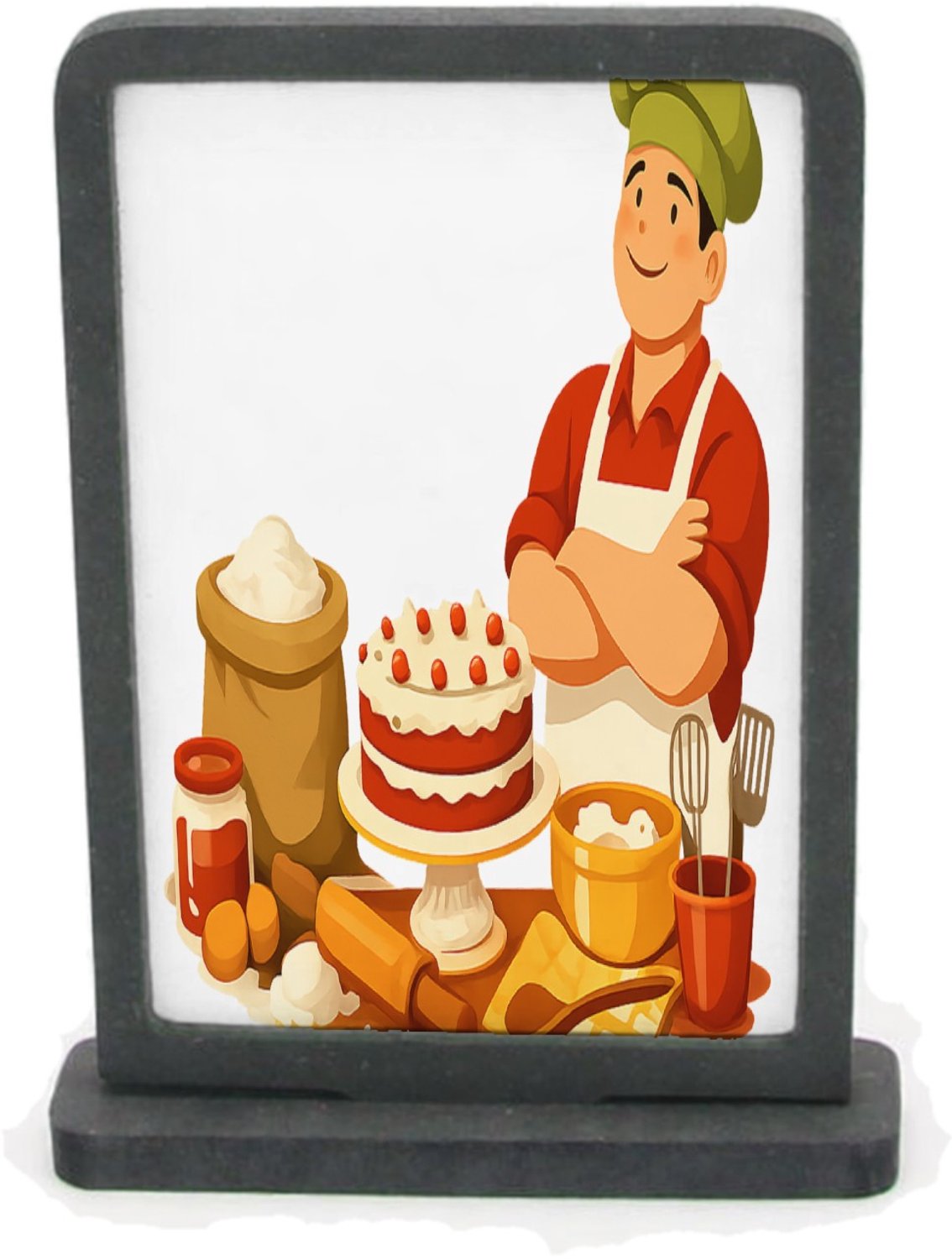 Mr Cadeautjes Houten fotolijst rechthoek met MDF inleg - design Een warm keukenportret met grote decoratieve tekst bovenaan | cadeau Wit