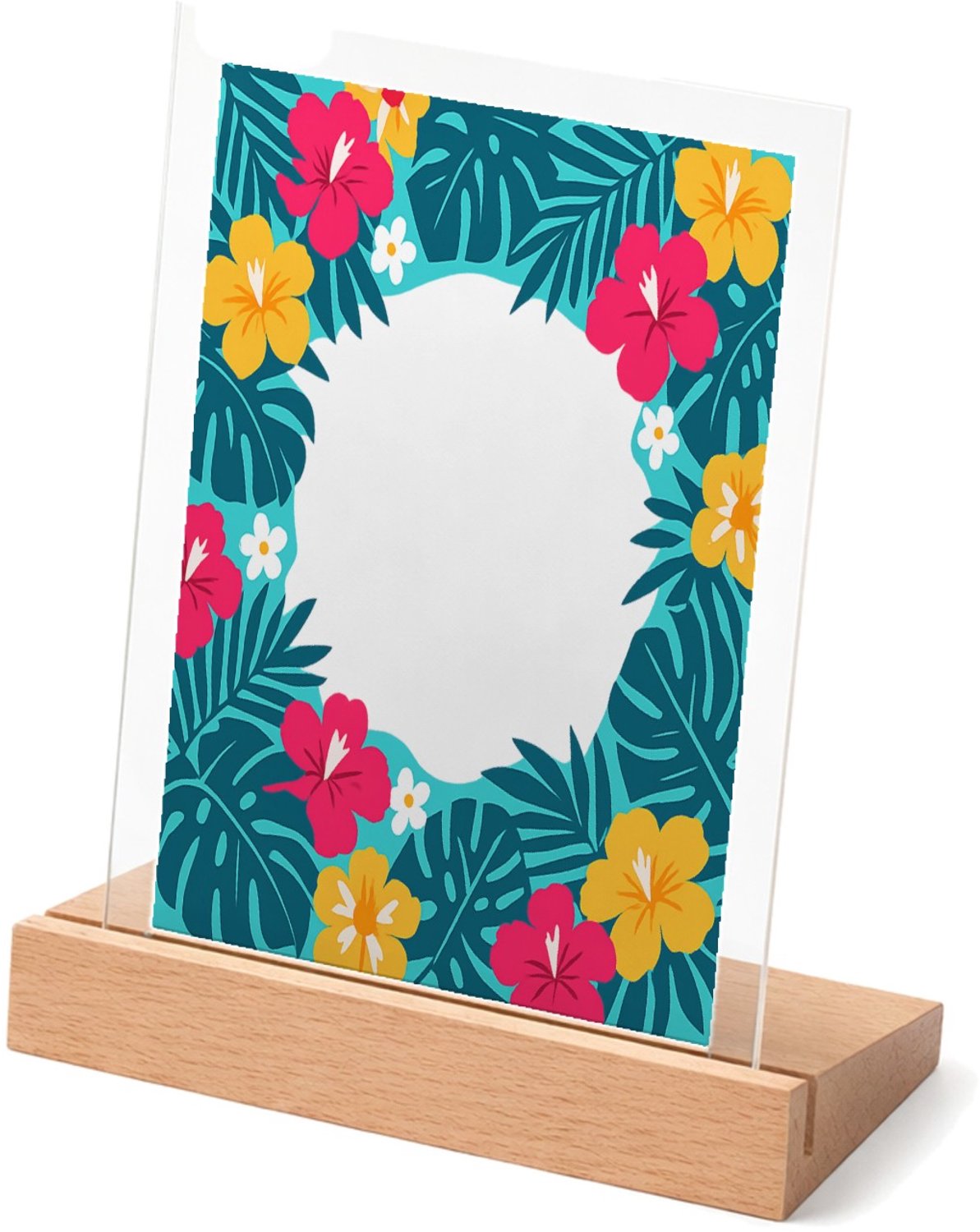 Mr Cadeautjes Glasframe met vaste tekst - design Fris botanisch herhaalpatroon met een speels centraal labelv | cadeau Wit