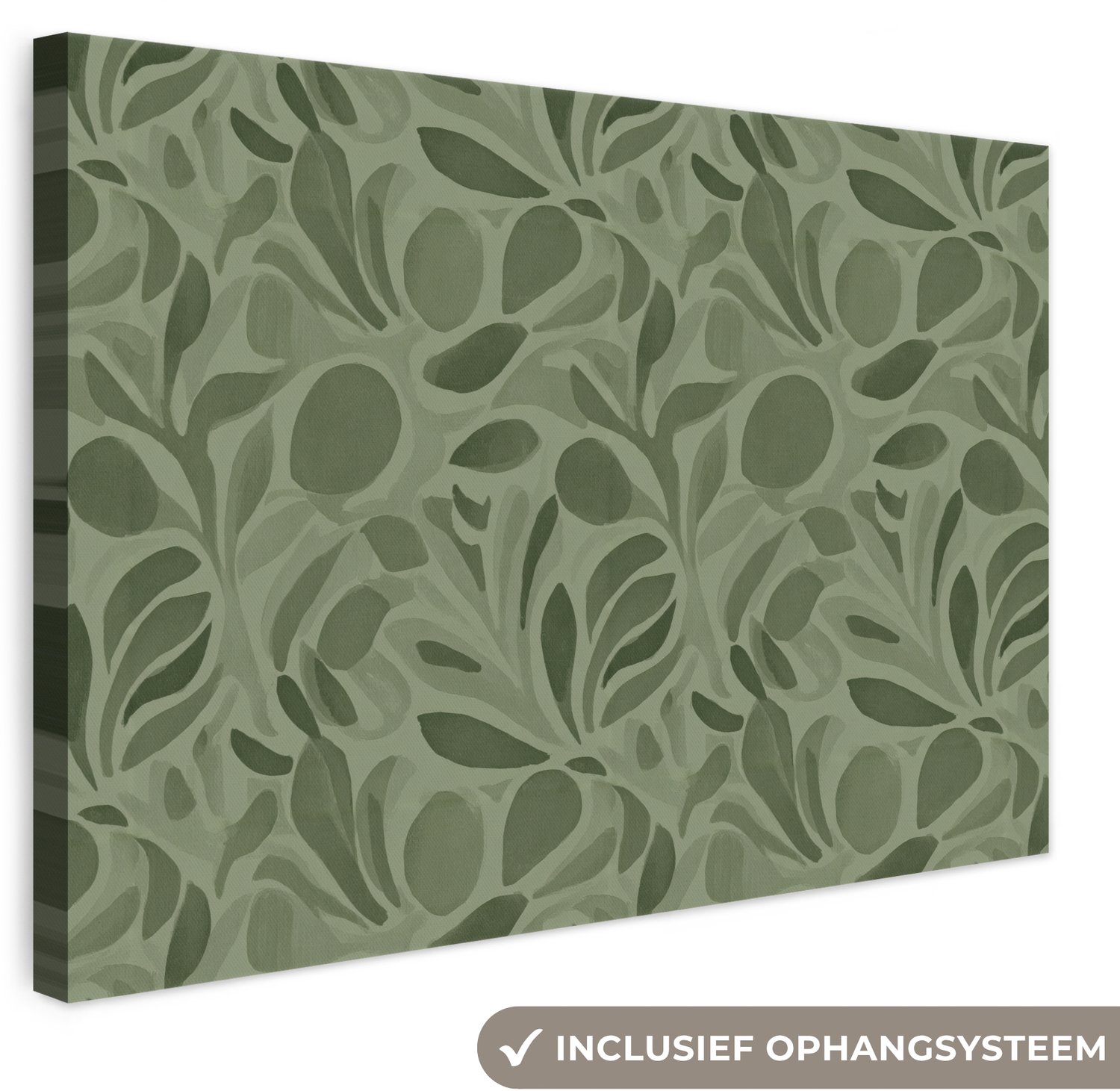 Canvas schilderij 30x20 cm - Exclusieve wanddecoratie Sereen - Bladeren - Groen - Muurdecoratie woonkamer - Slaapkamer decoratie - Kamer accessoires - Schilderijen op canvas