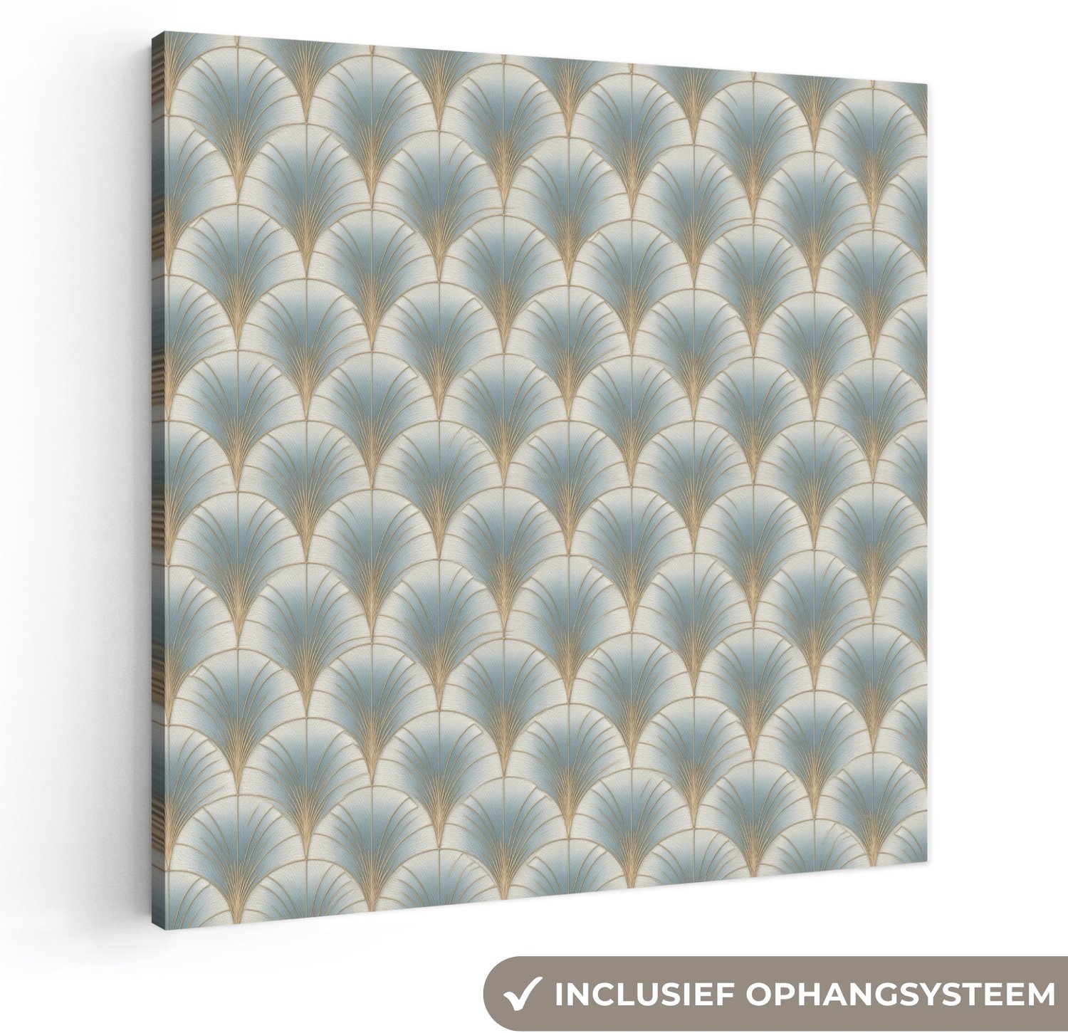 Canvas schilderij 90x90 cm - Exclusieve wanddecoratie Waaier - Klassiek - Blauw - Muurdecoratie woonkamer - Slaapkamer decoratie - Kamer accessoires - Schilderijen op canvas