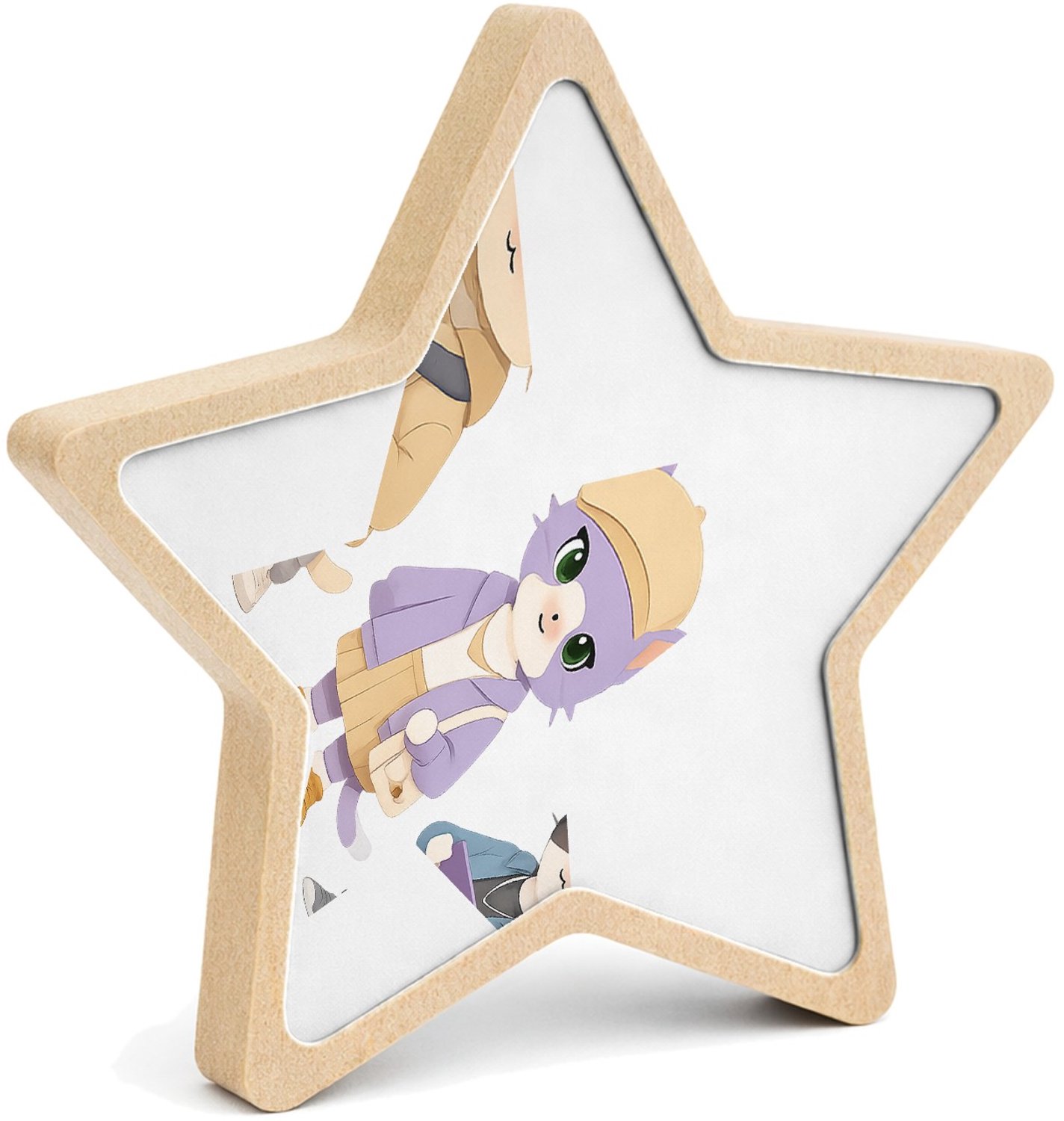 Mr Cadeautjes MDF fotolijst ster 14 x 13,5 - design Drie modieuze katten in pastel-outfits, elk met een andere h | cadeau Wit