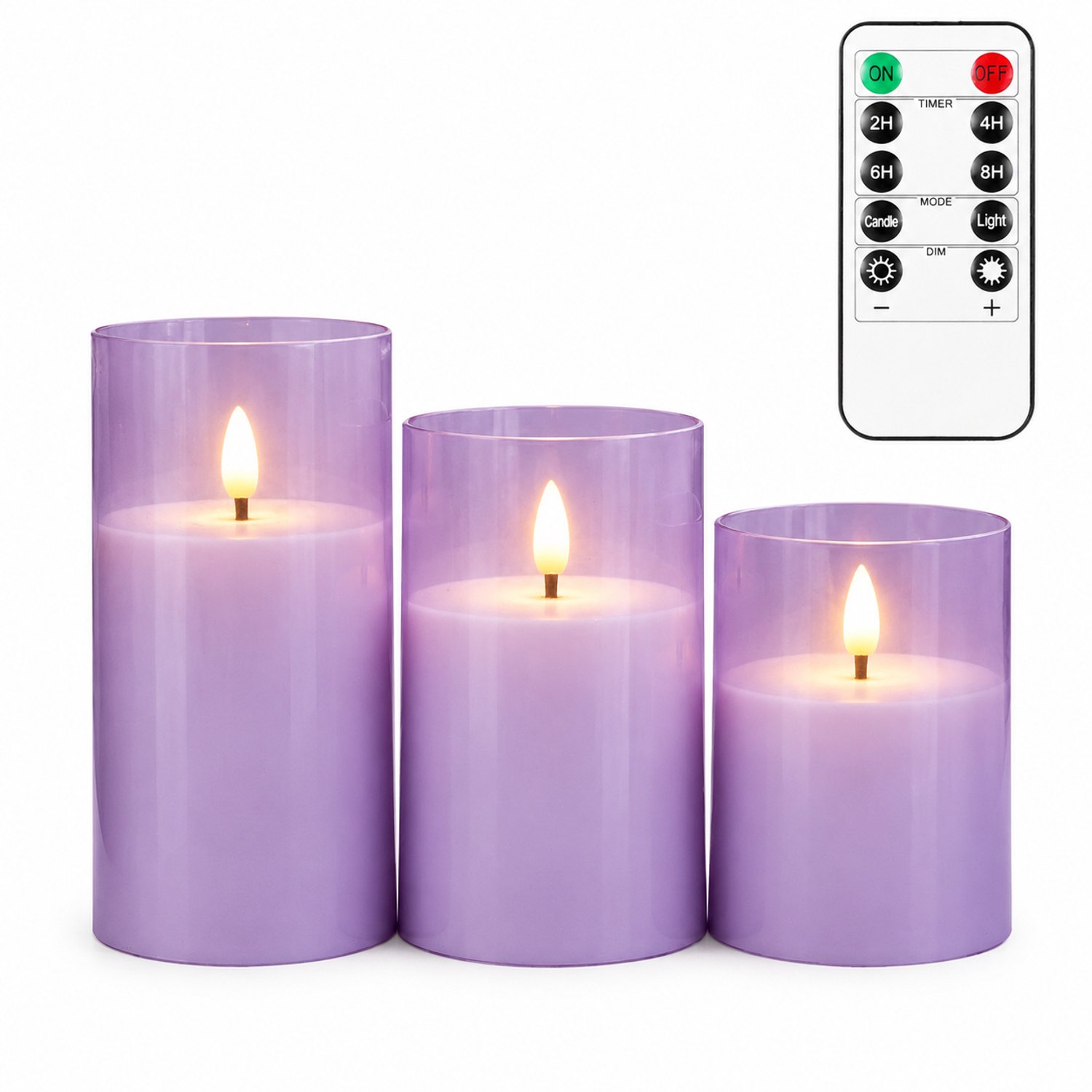 SWGOTA led kaarsen, 3 paarse exemplaren per doos, met afstandsbediening en vlamvorm, PP-uitvoering voor kerst- en bruiloftdecoratie