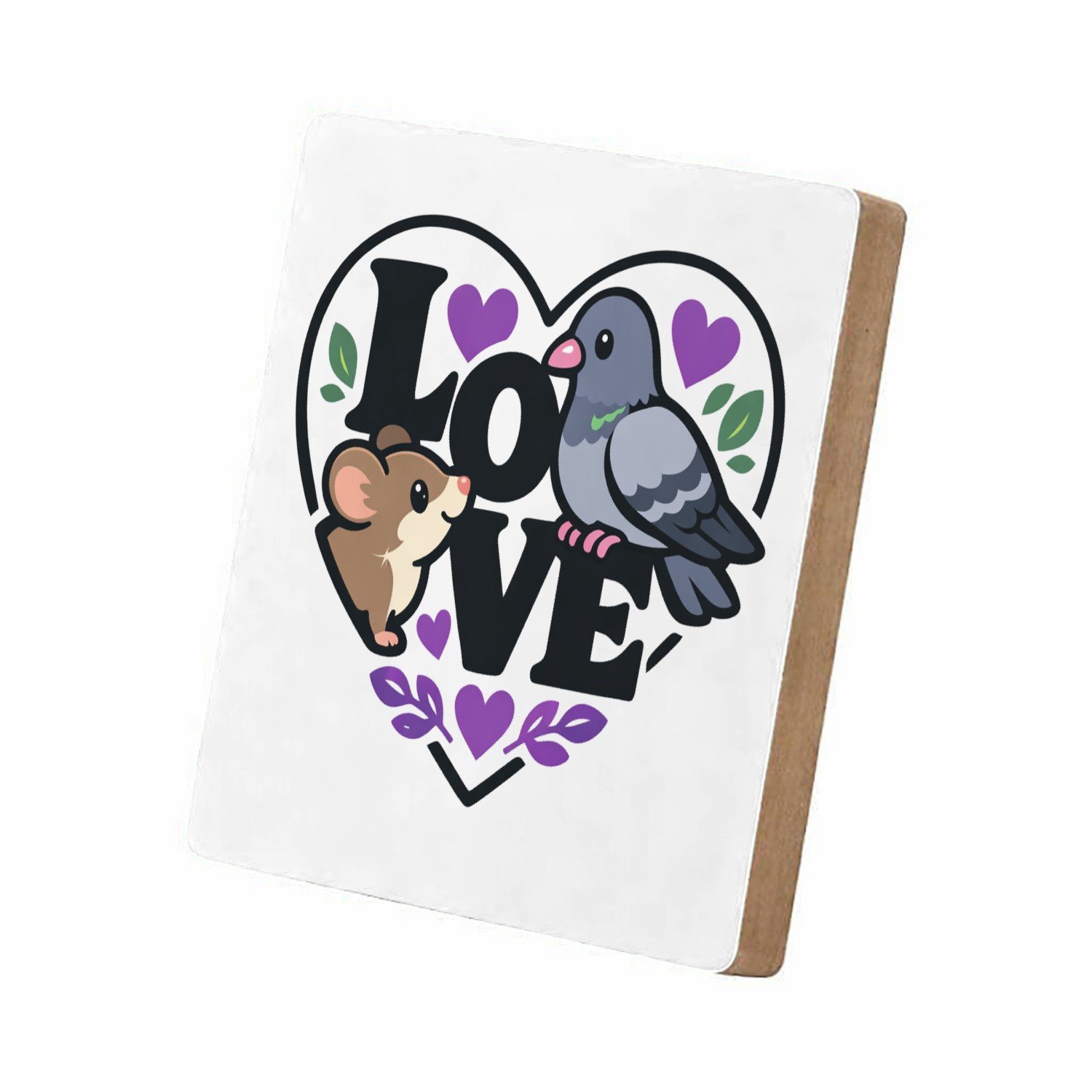 Mr Cadeautjes MDF staande fotolijst 15,2 x 15,2 - design Een romantische maar luchtige dierencombinatie waarbij een v | cadeau Wit