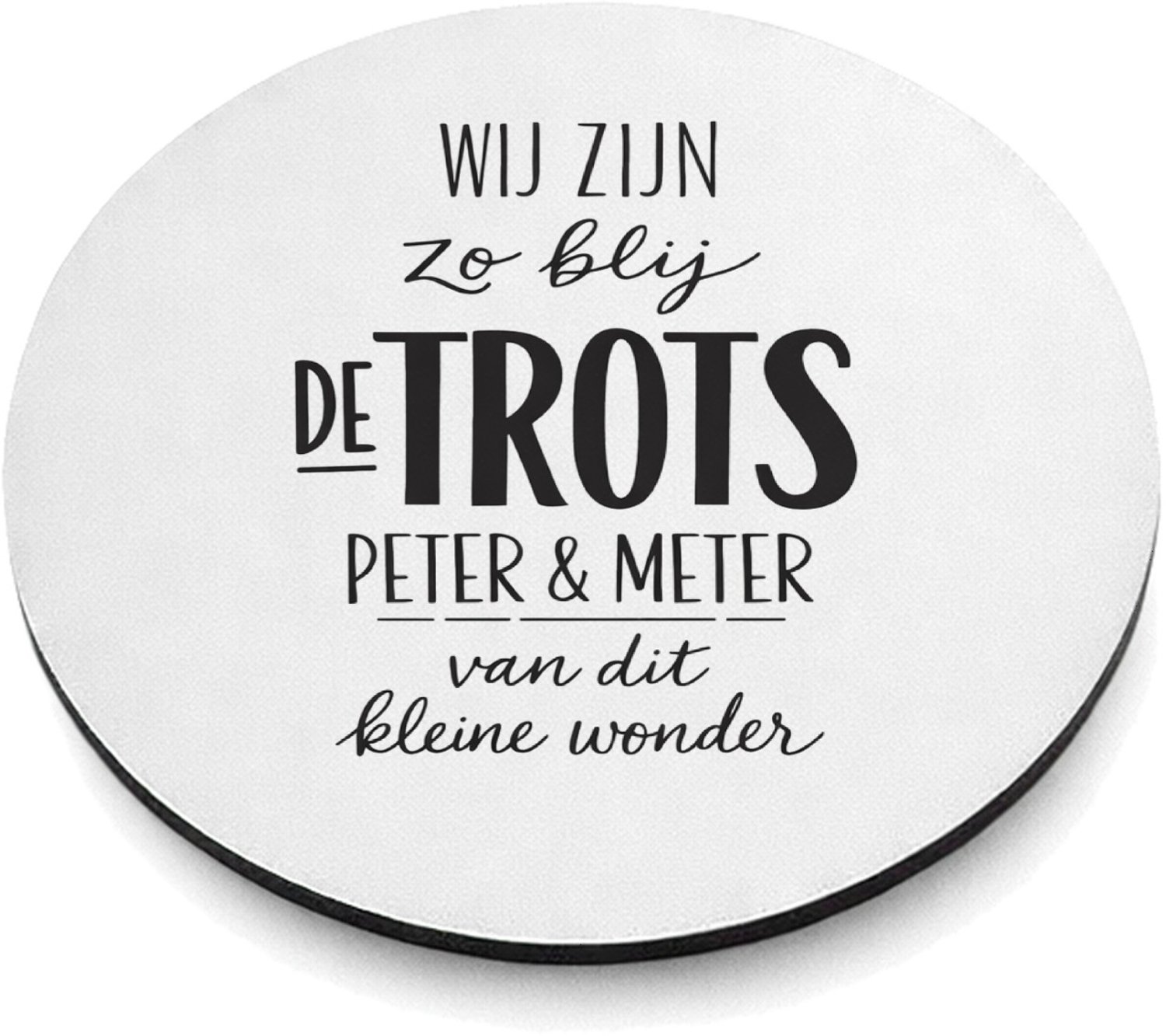 Mr Cadeautjes MDF magnetische fotolijst rond Ø 9,5 - design Een minimalistisch babycadeau met speelse typografie en een | cadeau Wit
