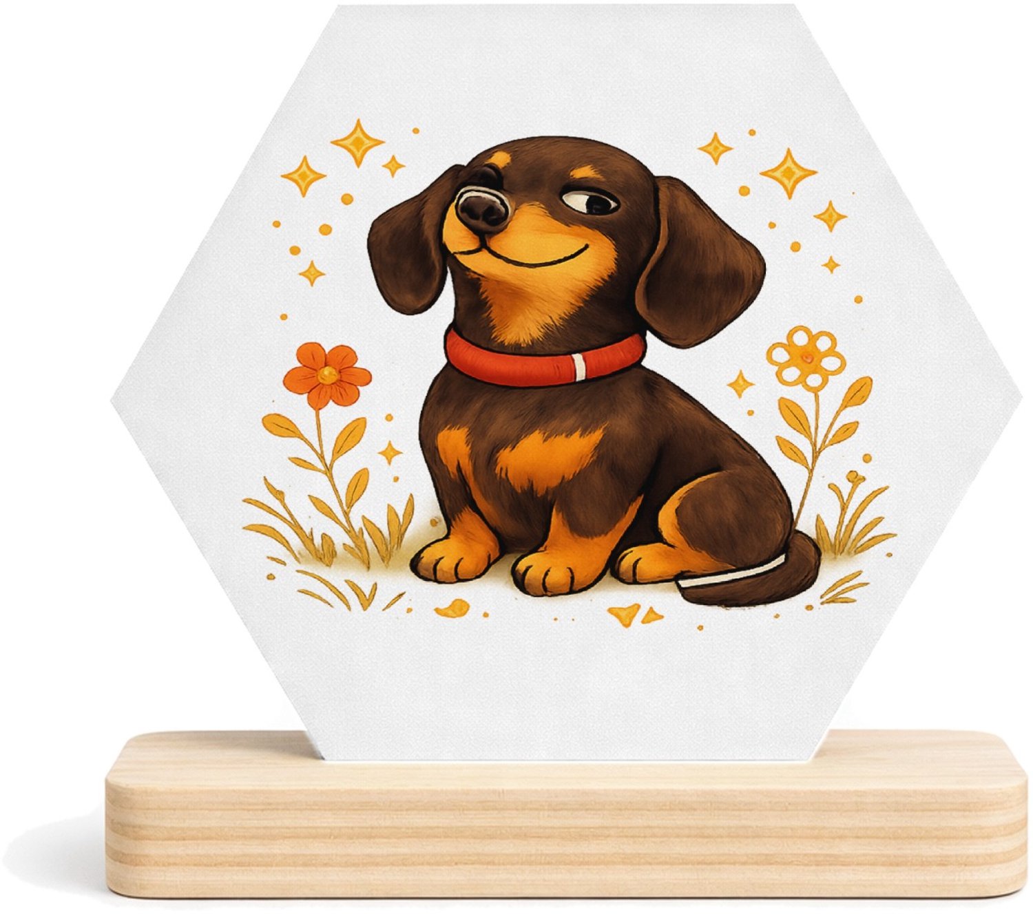 Mr Cadeautjes MDF fotolijst/inleg hexagon 14 x 13 - design Een karaktervolle huisdierillustratie met een trotse, eigenw | cadeau Wit