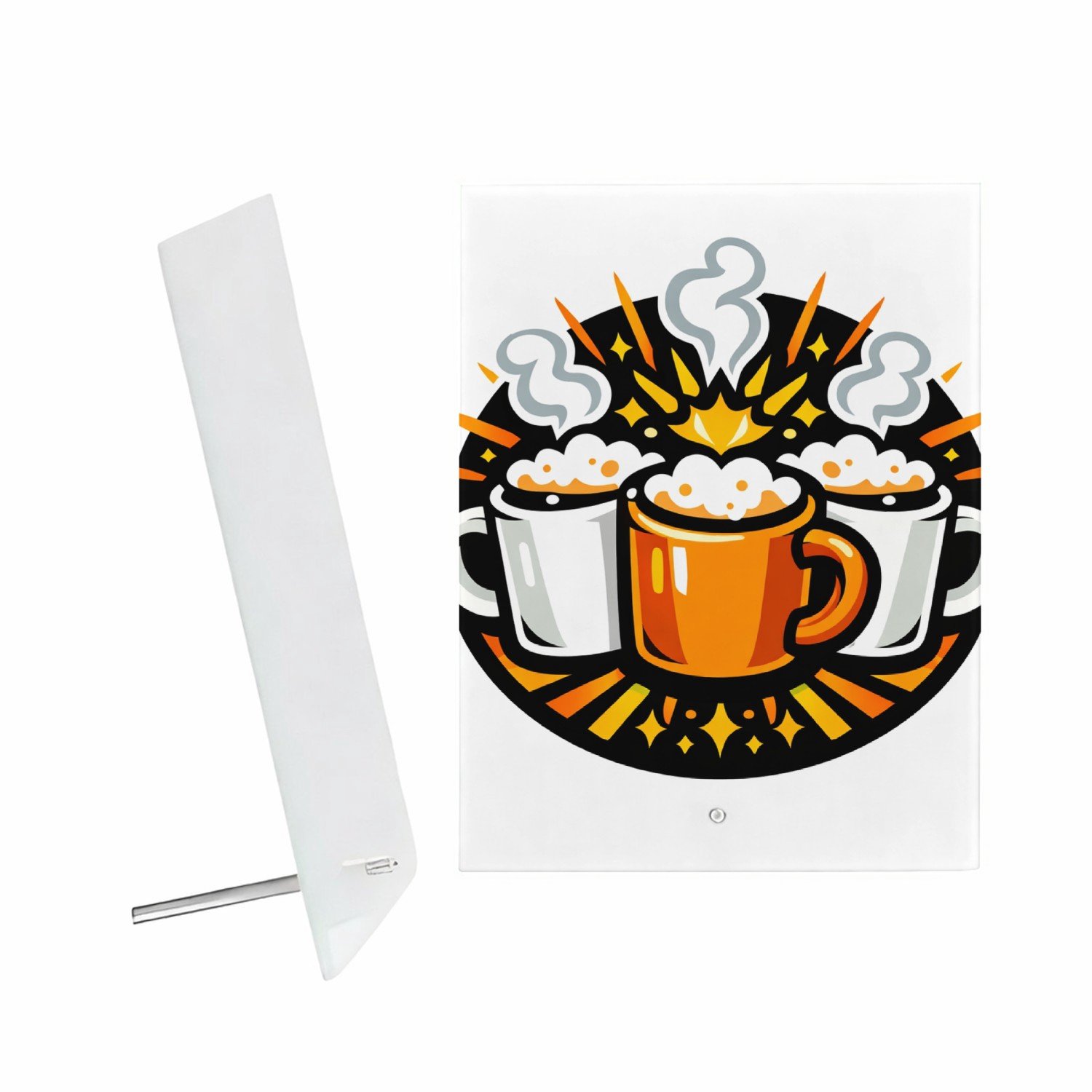 Mr Cadeautjes Glazen fotopaneel Een humoristische vriendenprint met twee of drie koffiemokke - 15 x 20 cm, staand - glas, decoratie, wanddecoratie | cadeau Wit
