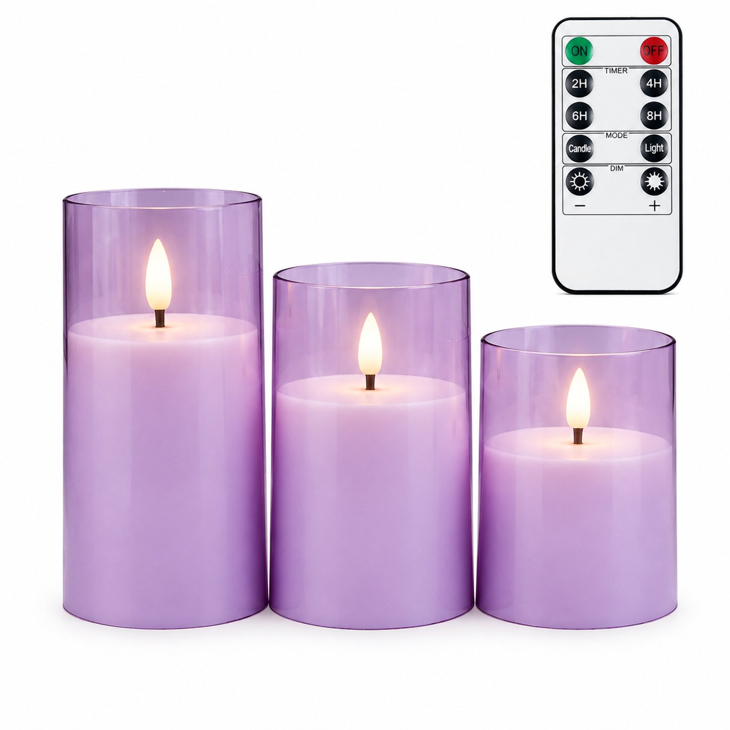 SWGOTA led kaarsen paars, 3 stuks per doos, met afstandsbediening en timeropties, vlamvorm voor kerst- en bruiloftsdecoratie