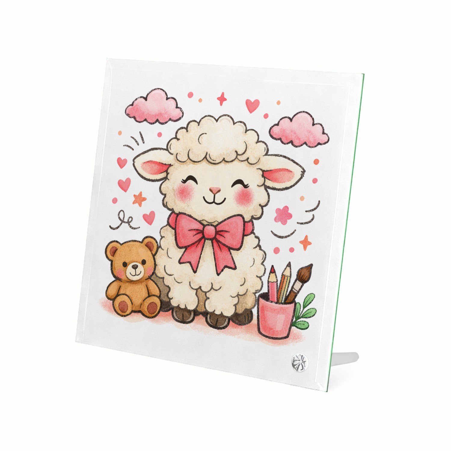 Mr Cadeautjes Glasframe 20 x 20 - design Een feestelijk complimentdesign met een zachte dierfiguur en | cadeau Wit