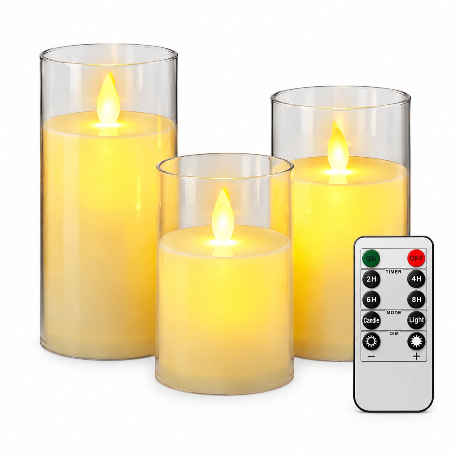 SWGOTA led kaarsen, set van 3 met bewegende vlam en afstandsbediening, ivoor, warm licht, diameter 7,8 cm, hoogtes 10/12,5/15 cm, voor feestelijke tafeldecoratie