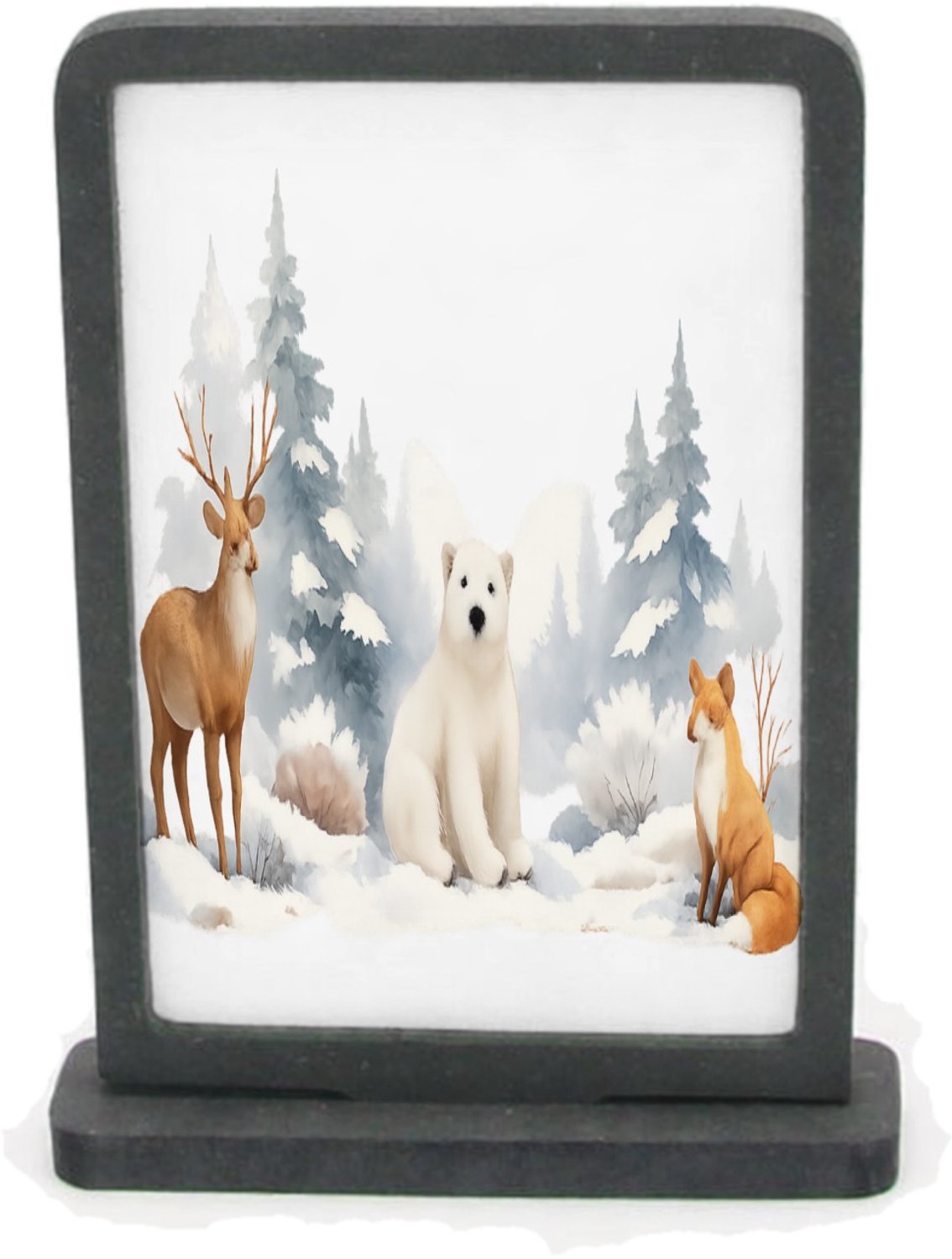 Mr Cadeautjes Houten fotolijst rechthoek met MDF inleg - design Een herfstbos-scène met een nieuwsgierige egel en paddenstoe | cadeau Wit