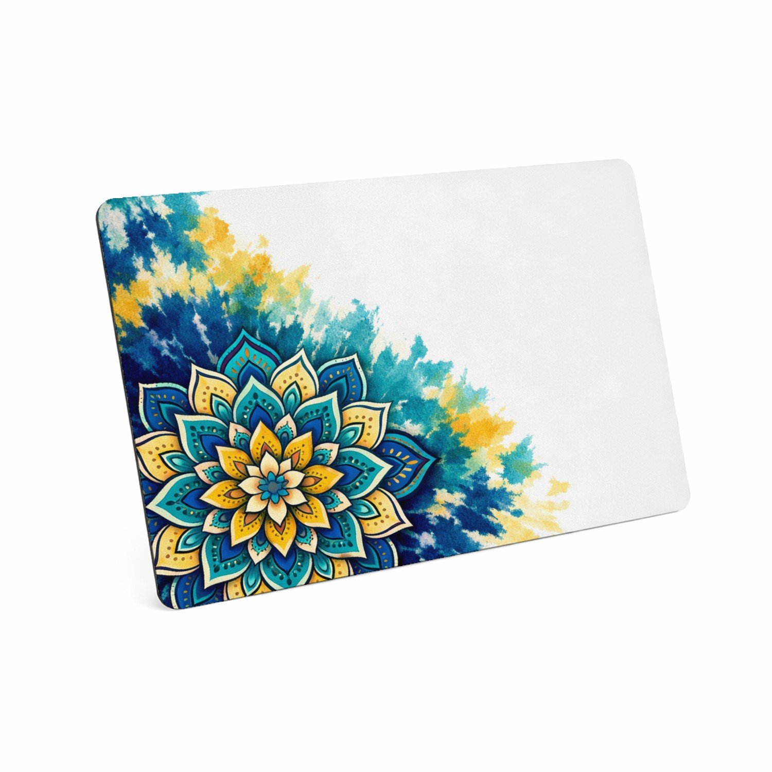Mr Cadeautjes MDF magnetische fotolijst 28 x 19 - design Een grote, centrale zonnebloemmandala op een zachte aquarelw | cadeau Wit