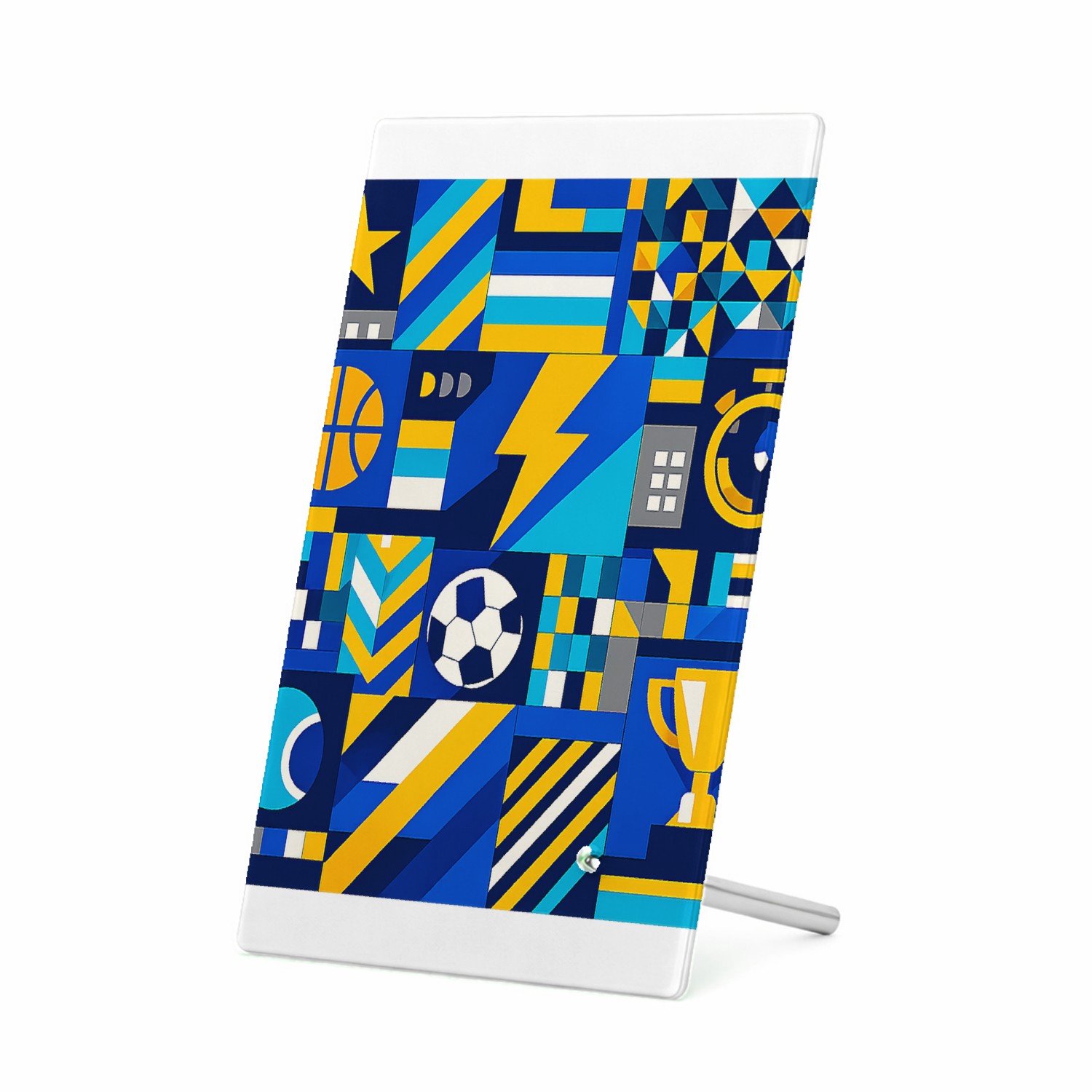 Mr Cadeautjes Glasframe 11 x 16 - design Een sportieve patchworkprint met kleine iconische vormen zoa | cadeau Wit