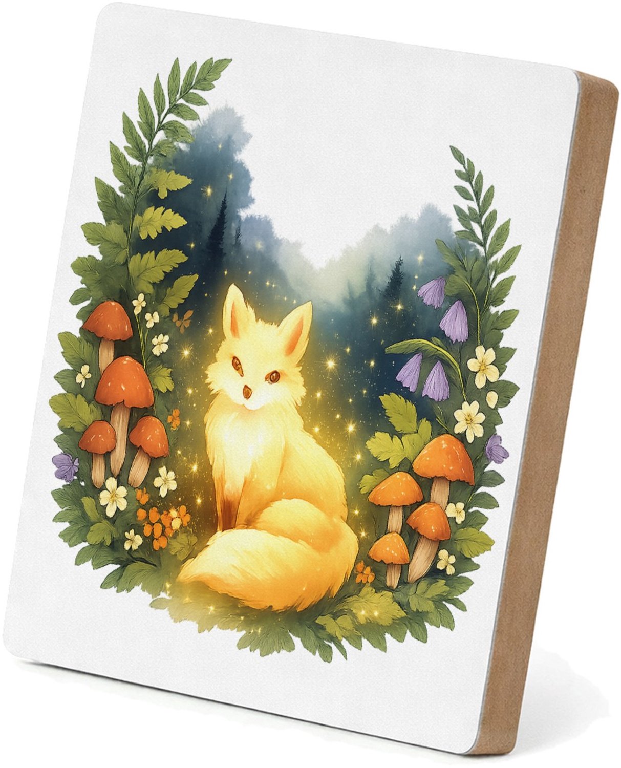 Mr Cadeautjes MDF staande fotolijst 15,2 x 15,2 - design Een dromerig boslandschap met een lichtgevende vos tussen va | cadeau Wit