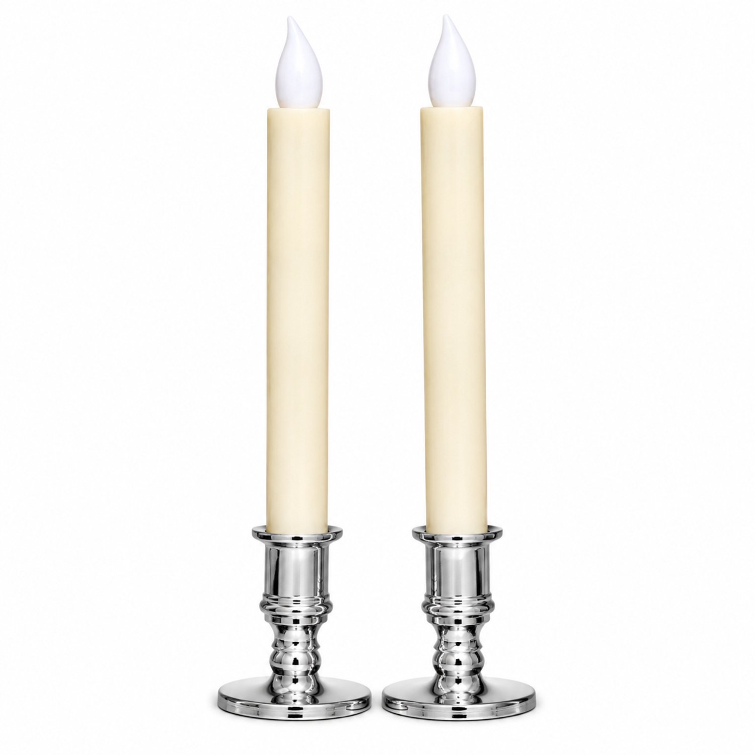 SWGOTA led kaarsen, set van 2 met zilverkleurige houders, beige slanke cilindervorm en vlamvormige top voor tafeldecoratie
