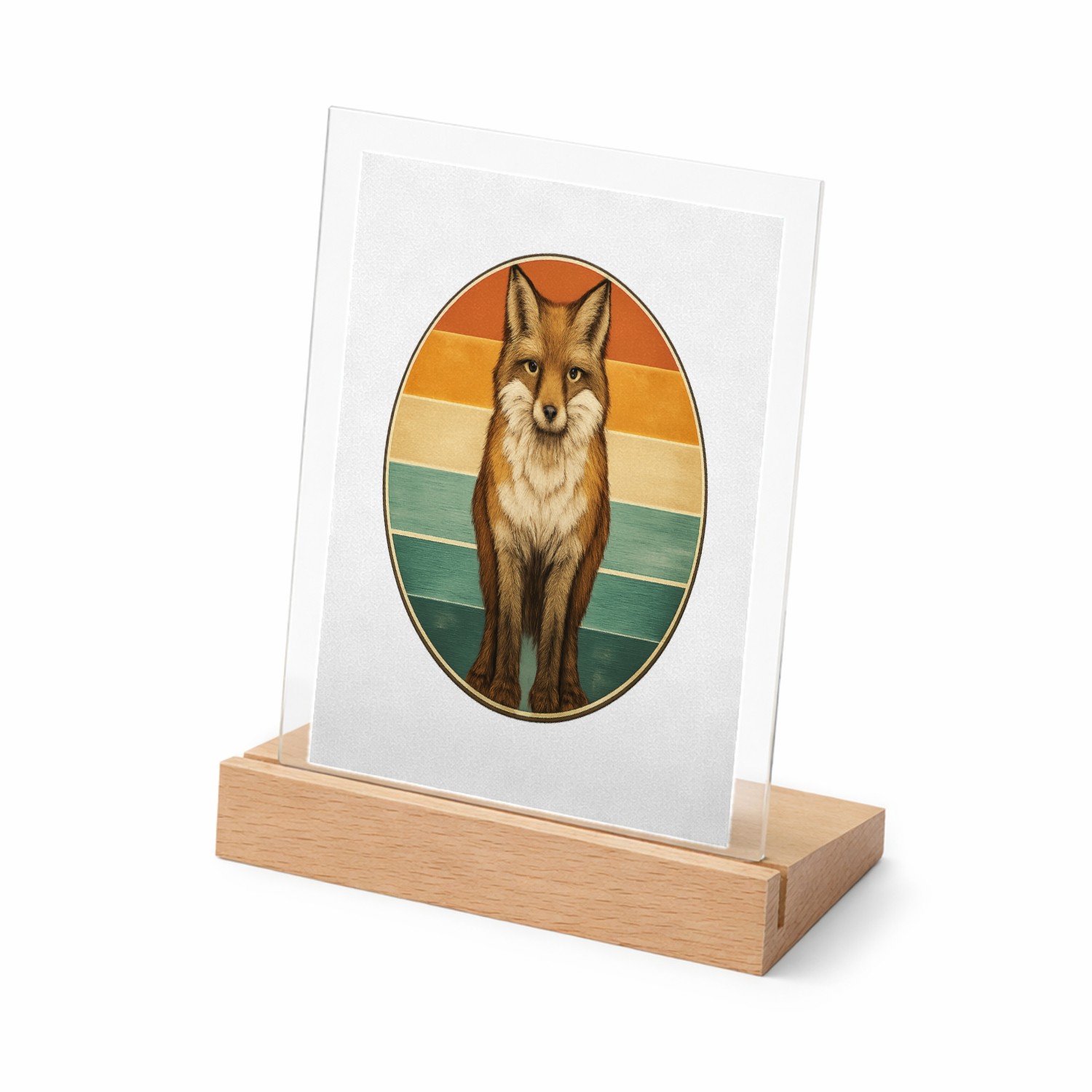 Mr Cadeautjes Glasframe met vaste tekst - design Een frontale bergkat in een ronde badge met horizontale kleu | cadeau Wit