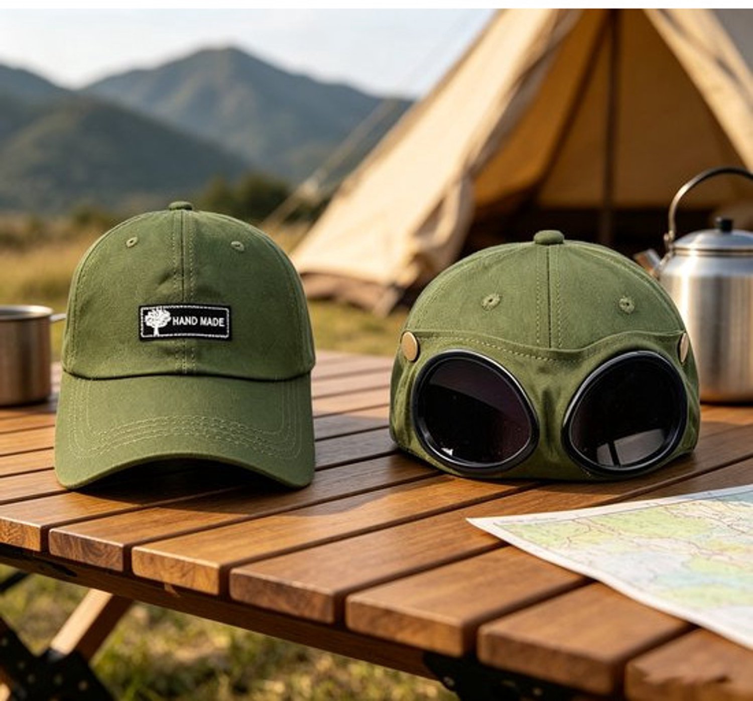 Militairgroene brillenmuts jaar geschikt voor een hoofdomtrek van 48-53 cm
