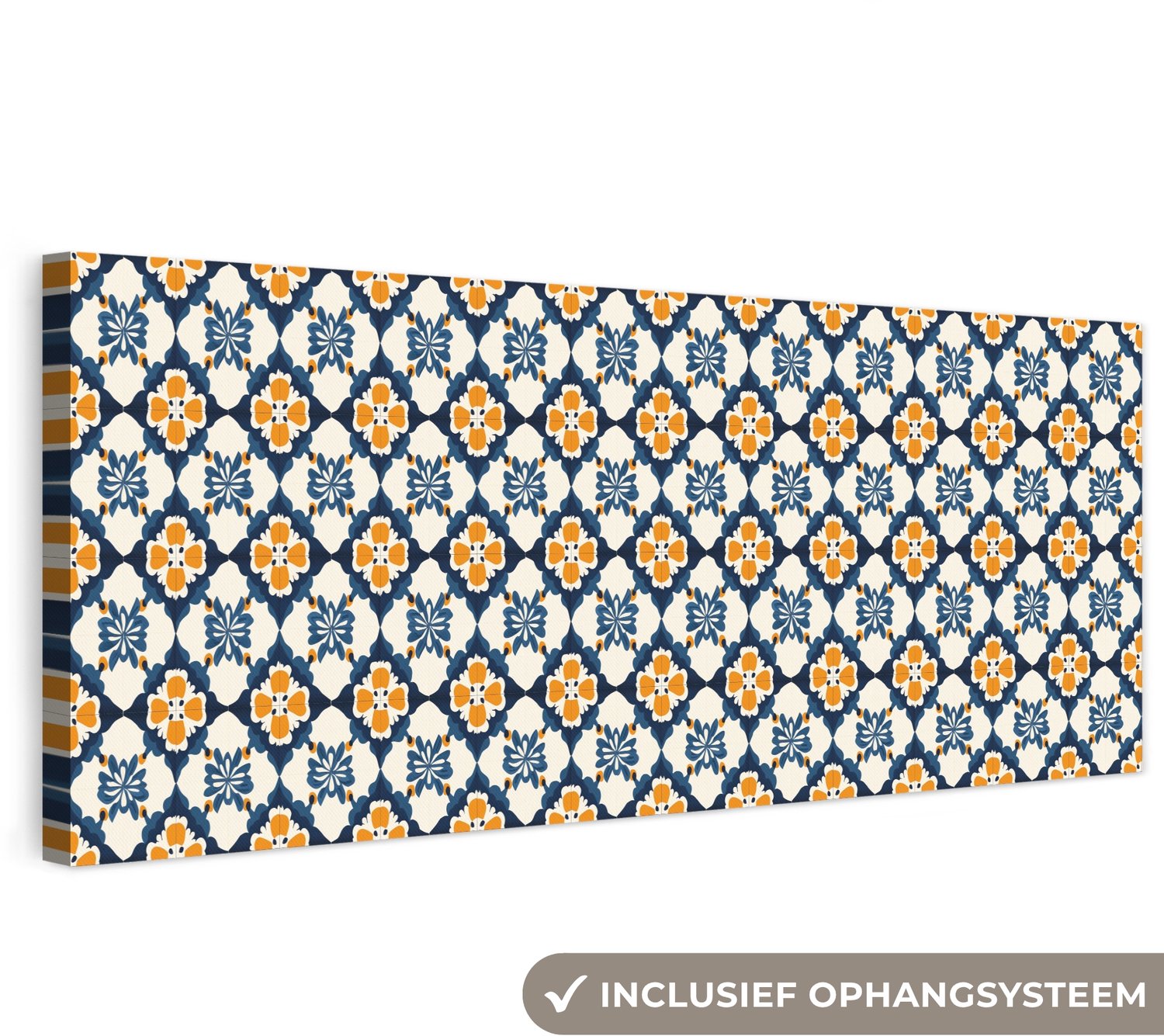 Canvas schilderij 150x50 cm - Exclusieve wanddecoratie Klassiek - Geometrisch - Blauw - Muurdecoratie woonkamer - Slaapkamer decoratie - Kamer accessoires - Schilderijen op canvas groot XXL
