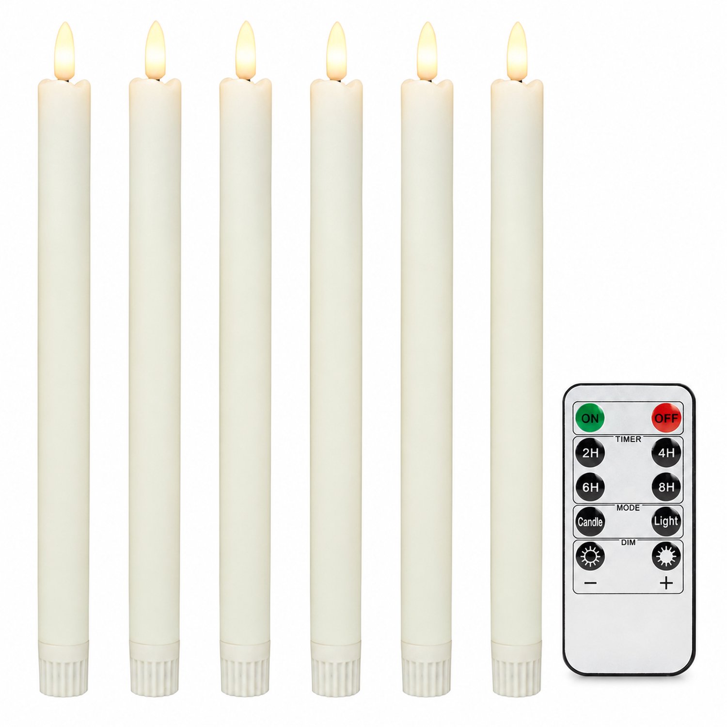 SWGOTA led kaarsen, 6 gladde staafkaarsen in doos met 10-knopsafstandsbediening, voor bruilofts- en kerstdecoratie Ivoorwit
