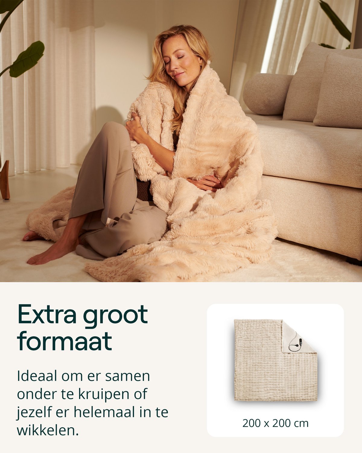 Duux Yentl Bubble Elektrisch Warmtedeken 200x200 cm – 9 standen – Beige – foto 5