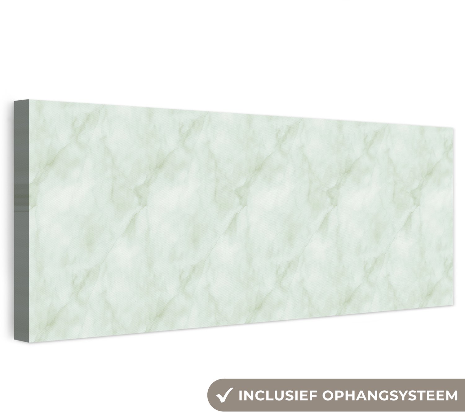 Canvas schilderij 60x20 cm - Exclusieve wanddecoratie Groen - Marmer - Vloeiende aders - Muurdecoratie woonkamer - Slaapkamer decoratie - Kamer accessoires - Schilderijen op canvas