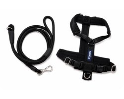 Hondenriem handsfree hardlopen joggen achter kinderwagen - riem met harnas tuigje hond met handsfree riem – Zwart - maat XS
