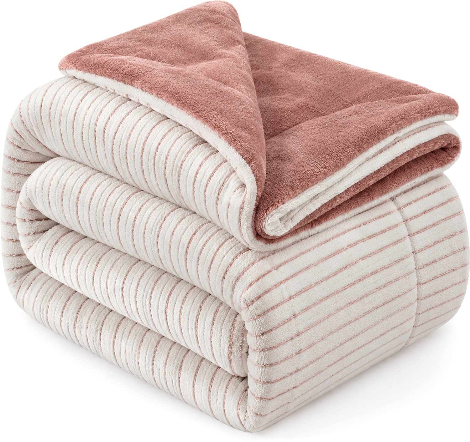 bedlin Luxe Fleece deken - Plaid 150x200cm - Triple Layer - Dubbelzijdig - Roos