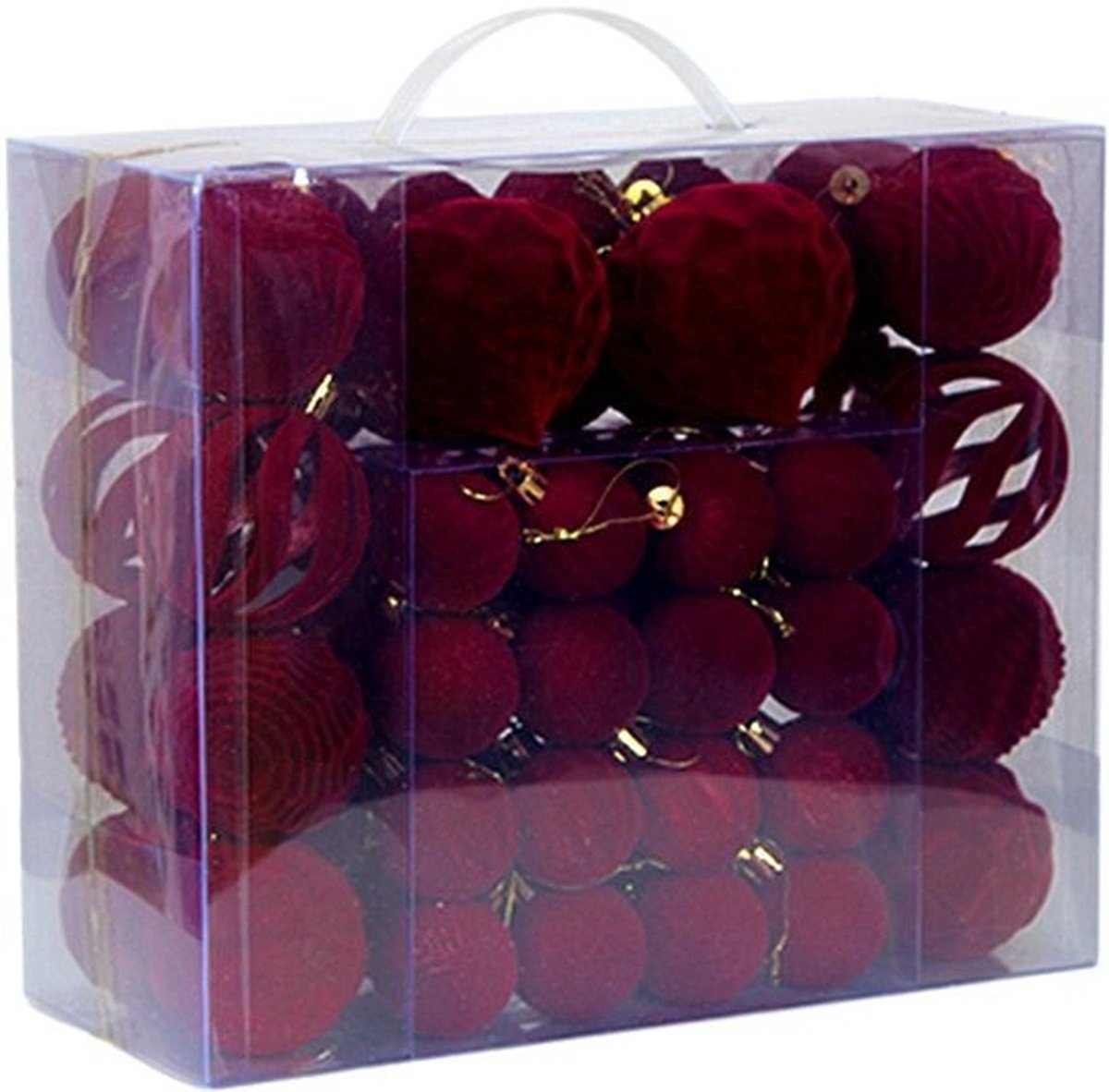 48 Stuks Fluwelen Kerstballen voor Kerstboomversiering | Vlokkige Kerstboomversiering, Onbreekbare Hangende Kerstballen voor Kerstboom, Huisdecoratie, Feestdagen, Bruiloften en Feesten (Bourgogne) – foto 3